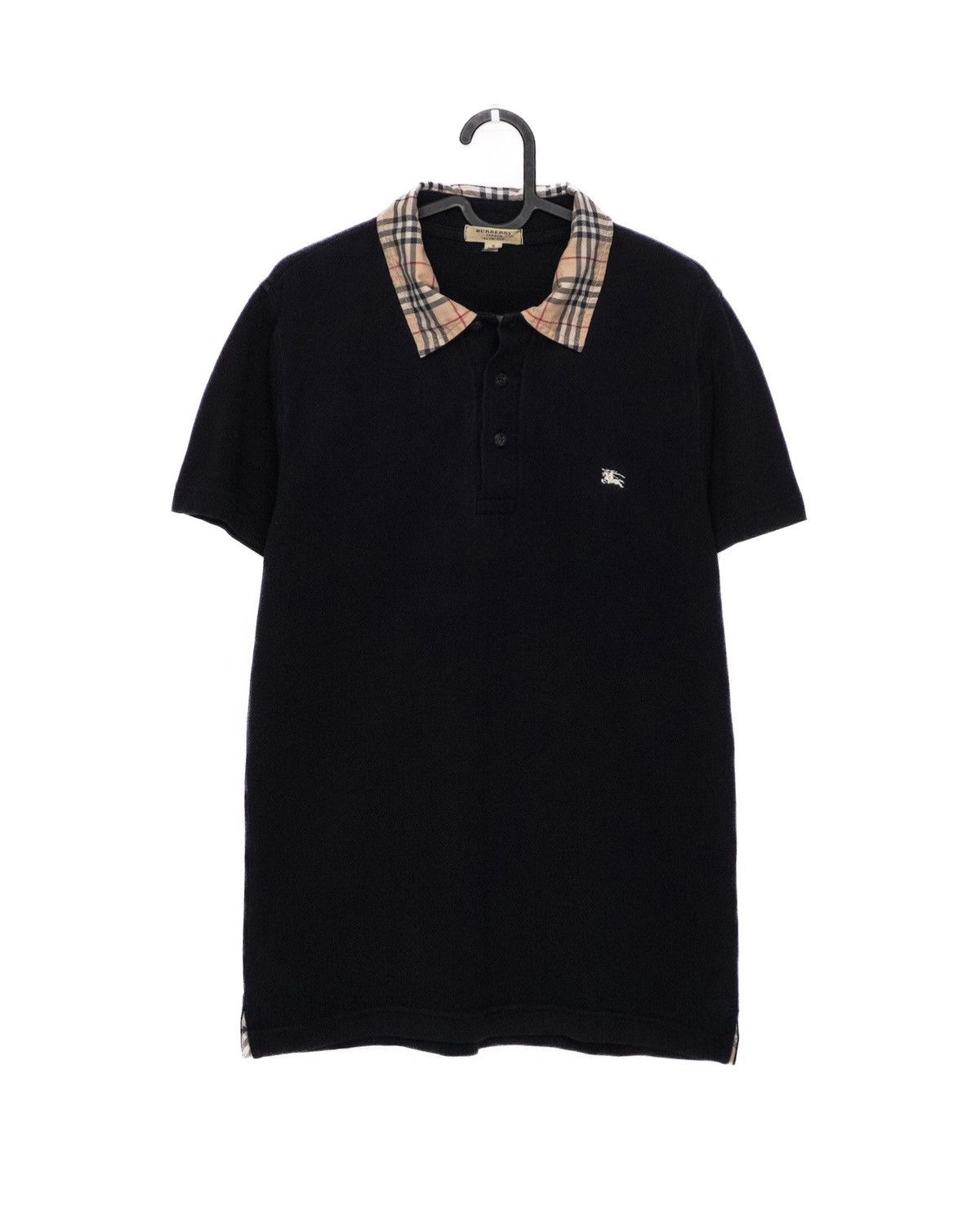 image of Burberry Nova Check Collar Black Logo Polo Tee Shirt, Men's (Size Small)