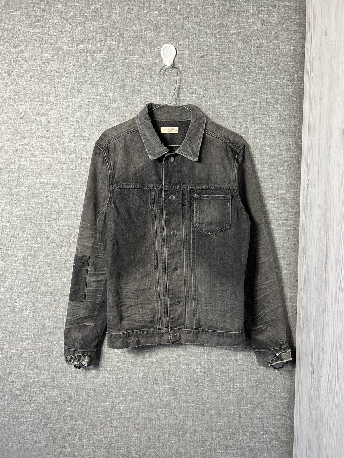 Rare Allsaints Gault Distressed Denim Jacket Corduroy Collar