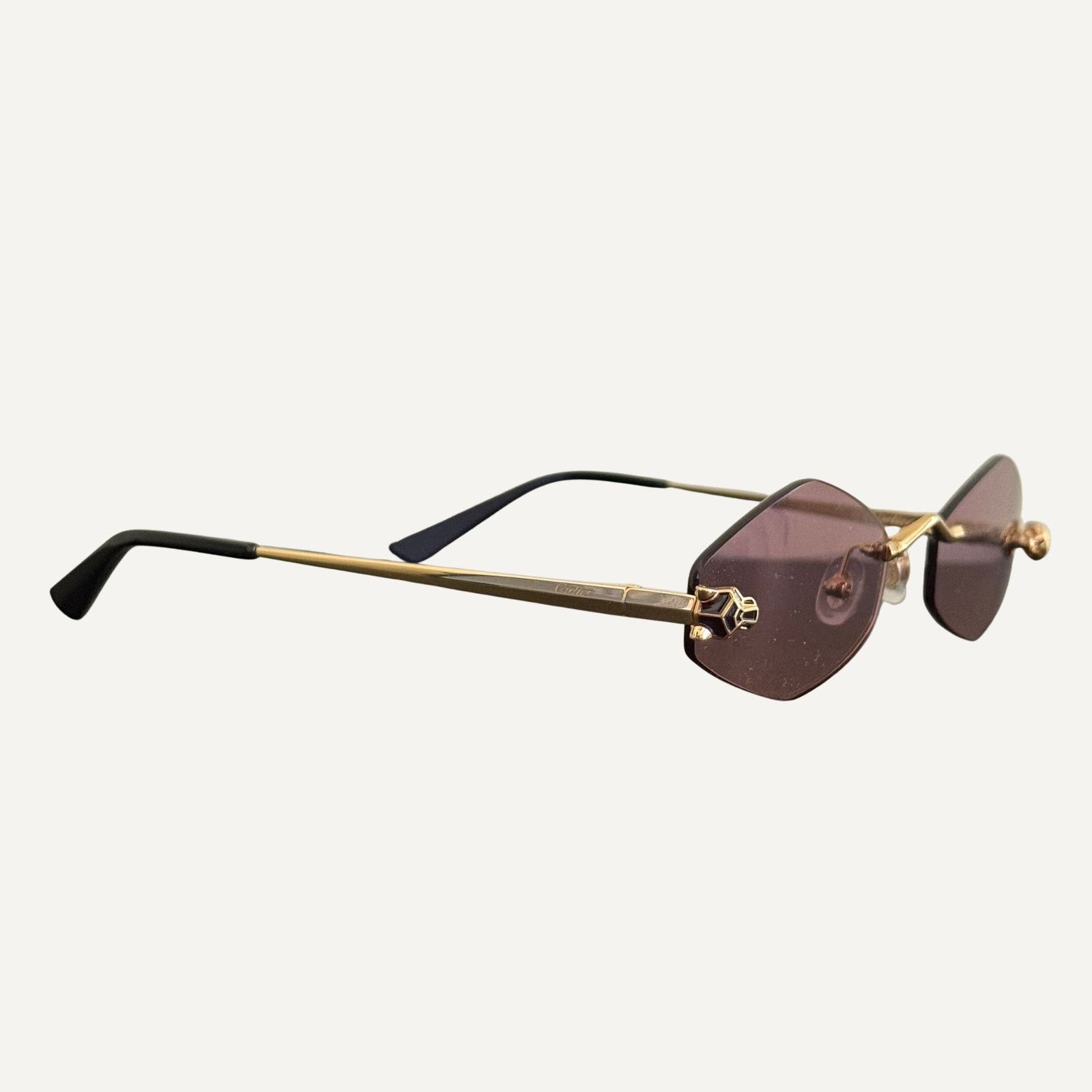 Cartier Panthère Rimless Rectangular-Frame Gold Sunglasses
