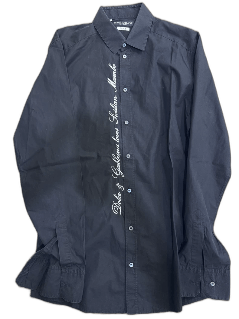 Dolce & Gabbana D&G Black Shirt with White Embroidery Design Size US M / EU 48-50 / 2 - 1 Thumbnail