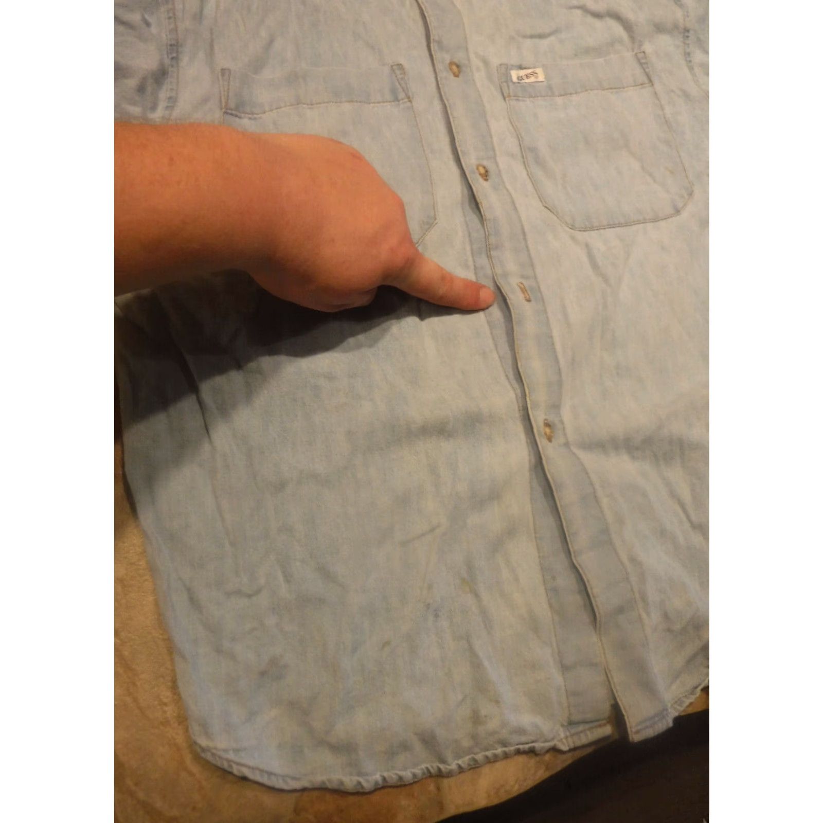 Guess VINTAGE GUESS Cowboy Denim Shirt Adult Small Blue Solid Classic Fit Long Sleeve Mens Size US S / EU 44-46 / 1 - 6 Thumbnail
