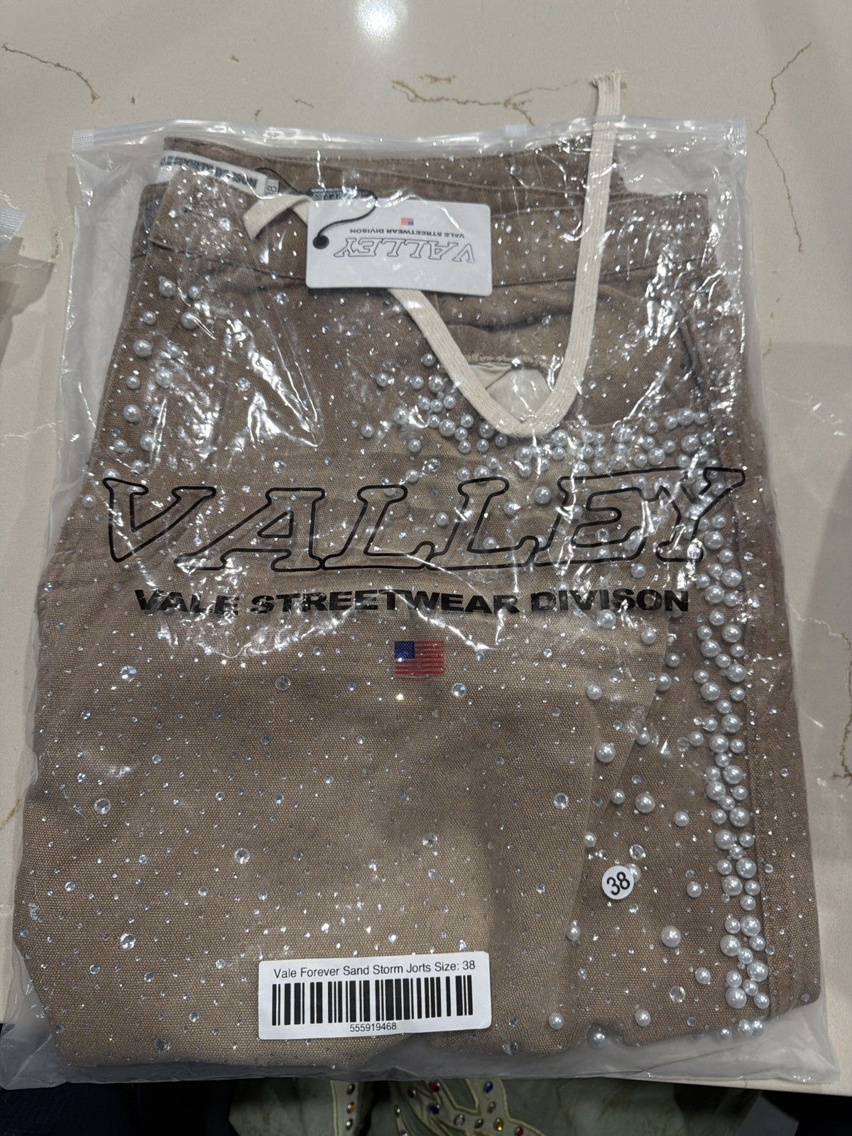 Vale Vale Forever Sand Storm Rhinestone Jorts – Tan 38 New Size US 38 / EU 54 - 10 Thumbnail