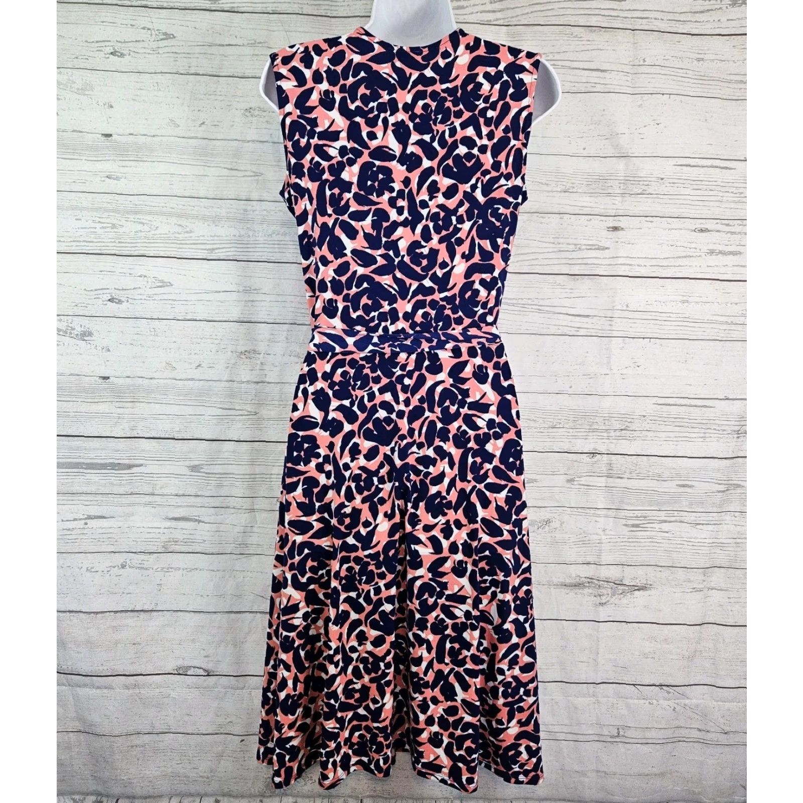 Vintage Leota Dress Womens Midi A-Line Sleeveless V-Neck Blue Pink SZ M / Pink Blue / Leota / Dress / Sleeveless / V-Neck Size M / US 6-8 / IT 42-44 - 3 Thumbnail