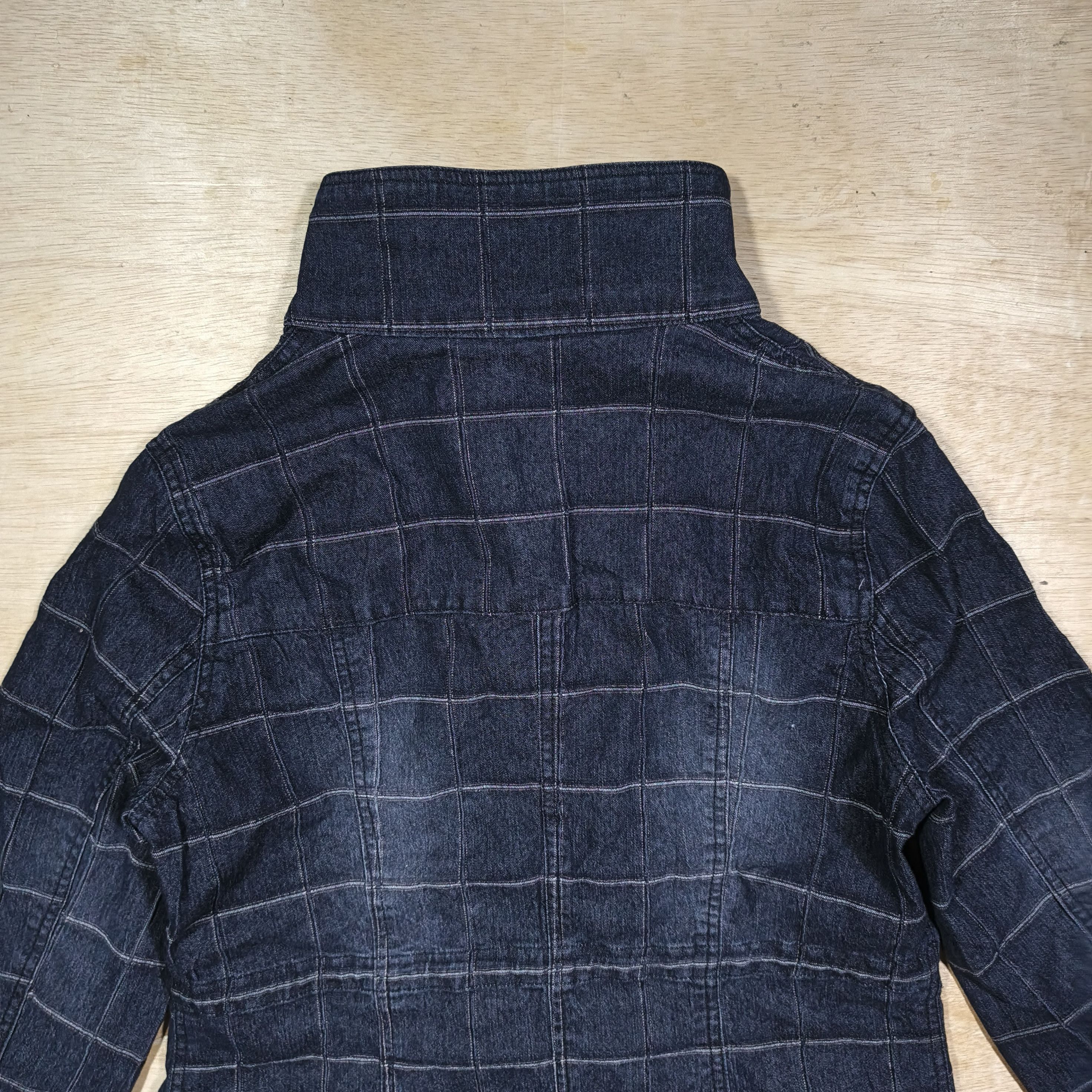 Japanese Brand Plymtone Mock Neck Quilted Grid Pattern Denim Jacket Size L / US 10 / IT 46 - 7 Thumbnail