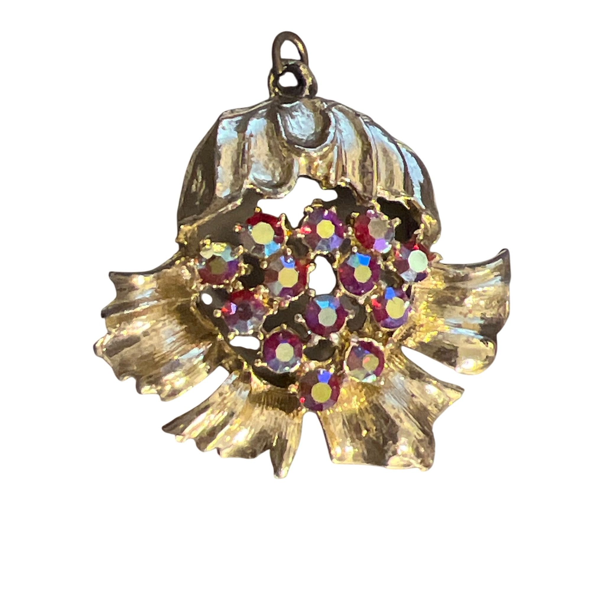 Other Vintage Floral Pendant Pink Red Aurora Borealis Rhinestones Size ONE SIZE - 3 Thumbnail