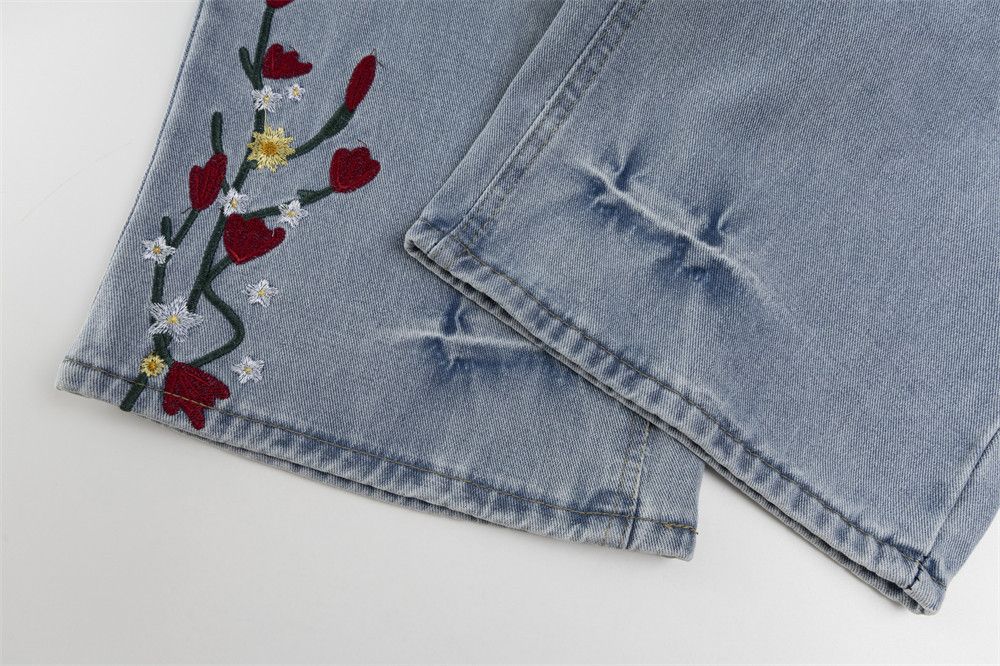 Jean Men's distressed punk floral embroidered washed jeans Size US 34 / EU 50 - 6 Thumbnail