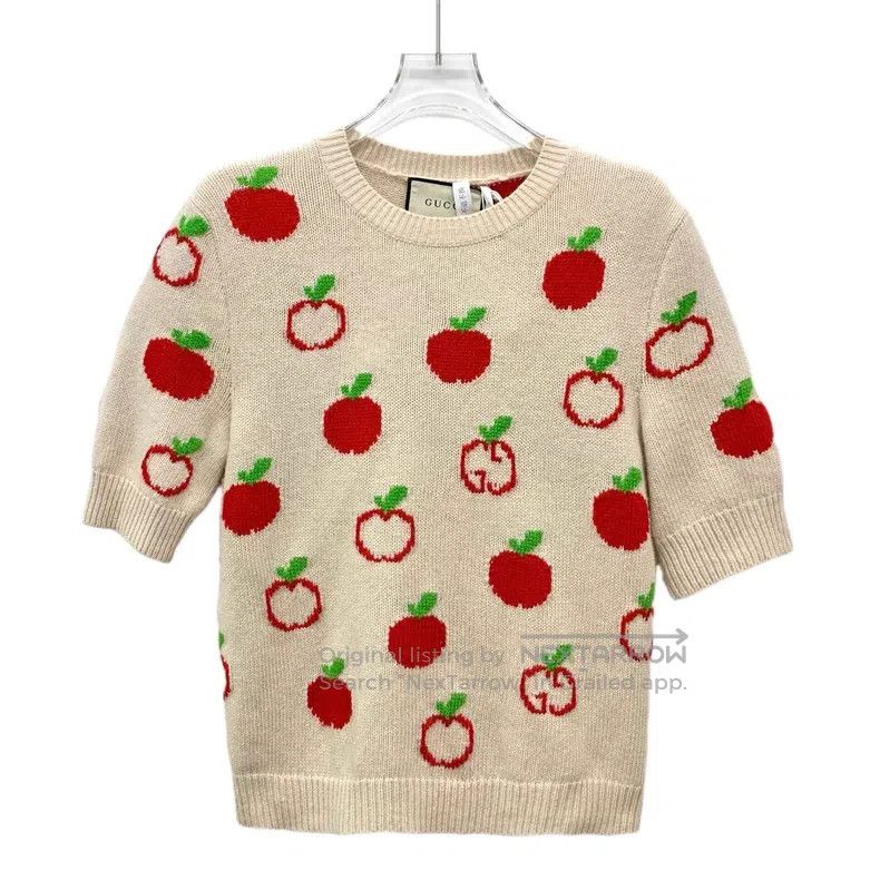 Gucci Gucci Apricot-coloured apple inlaid wool round-neck short- Size S / US 4 / IT 40 - 1 Thumbnail