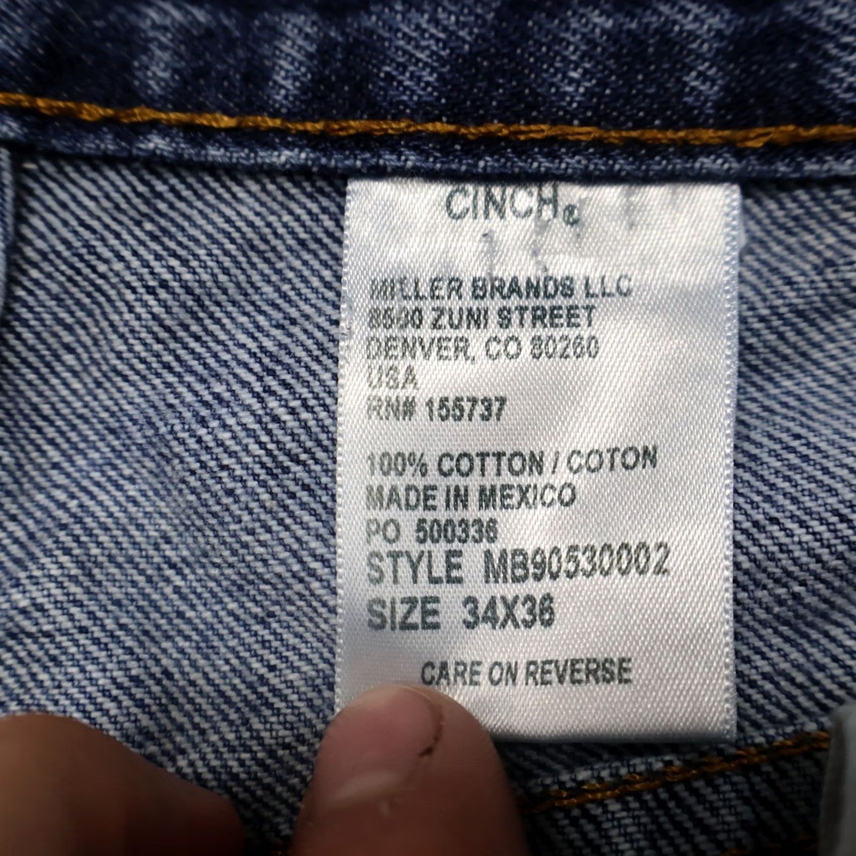 Denime Cinch Jeans Mens 32X36 Medium Wash Denim Western Straight Green Label Rigid Size US 34 / EU 50 - 7 Thumbnail