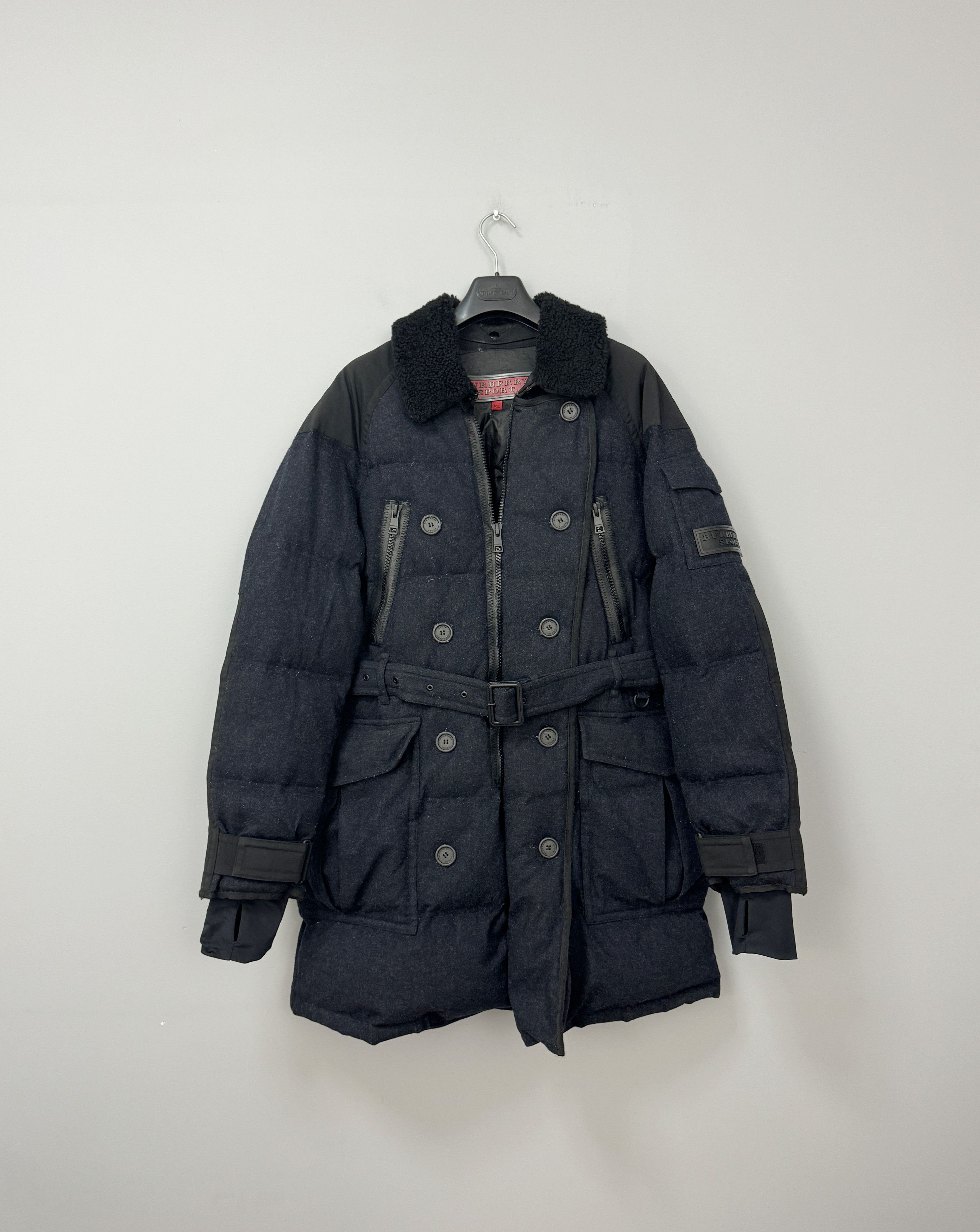 Burberry Sport Wool Down Jacket Coat Puffer Big Logo Size XL