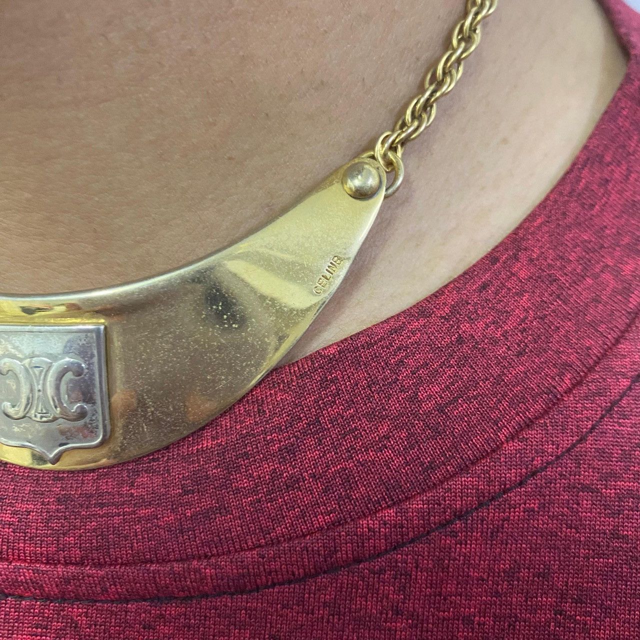 Celine Celine Vintage Gold Collar Necklace with Chain – Shield Logo Size ONE SIZE - 2 Thumbnail