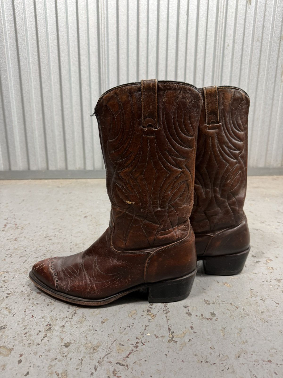 Other 70s Vintage Made in Usa Dark Brown Stock Show Cowboy Boots Size US 9.5 / EU 42-43 - 2 Thumbnail