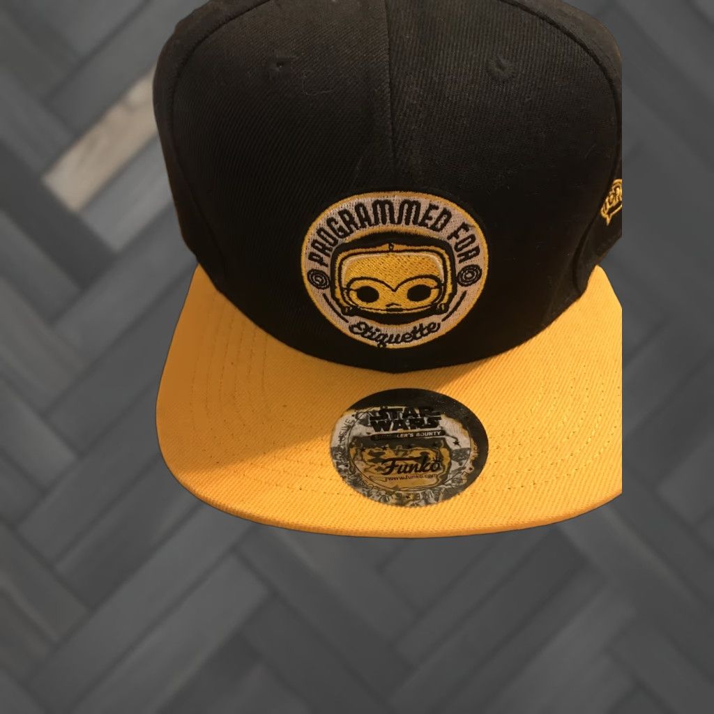 Vintage VINTAGE Funko POP! Star Wars Programmed for Etiquette Cap Exclusive Hat Adults Black Snapback Stars Theme Mens Size ONE SIZE - 1 Thumbnail