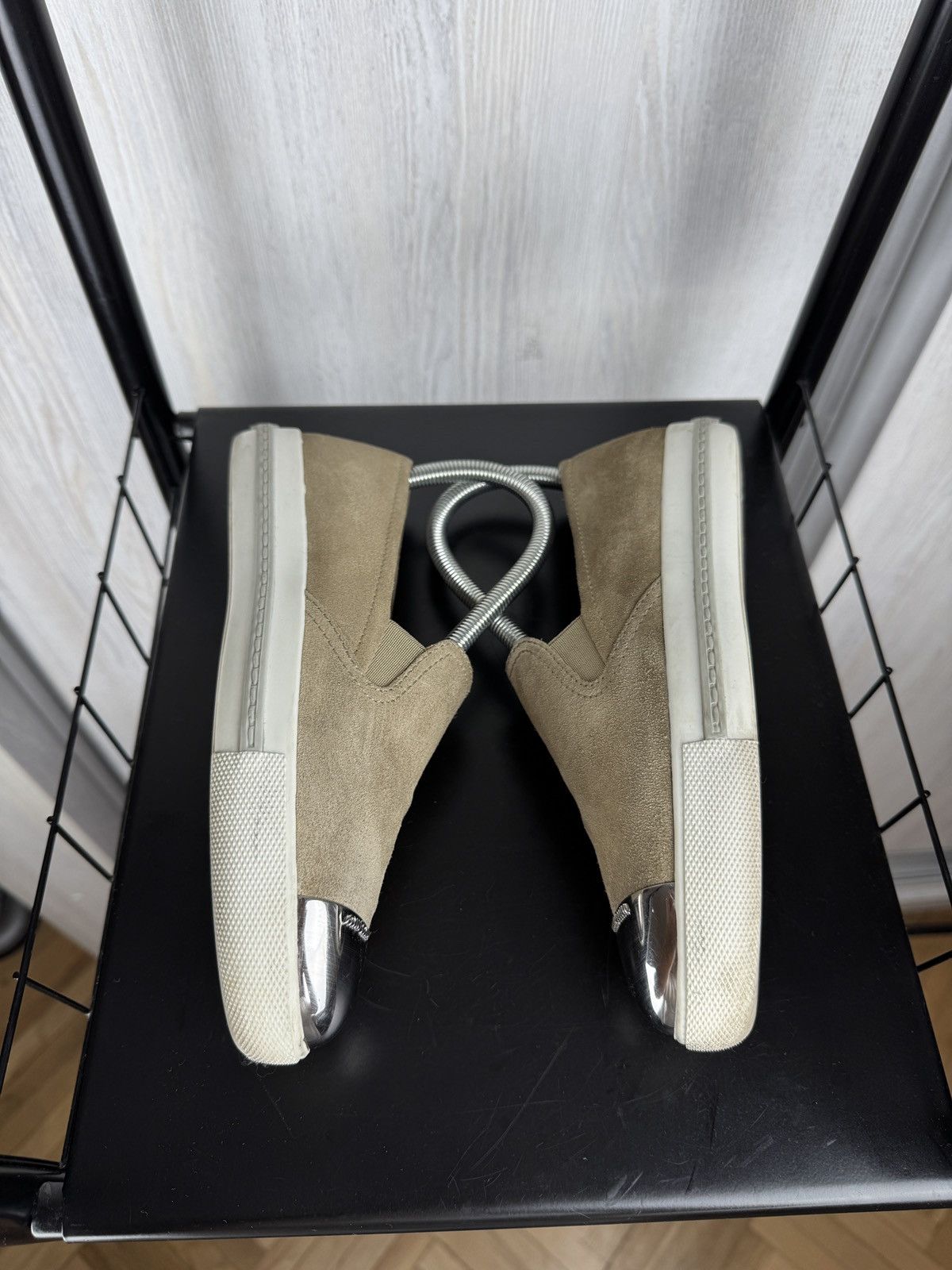 Miu Miu MIU MIU PRADA Beige Suede GRAY TRIM METAL CAP TOE LOAFERS 36 Size US 6 / IT 36 - 8 Thumbnail