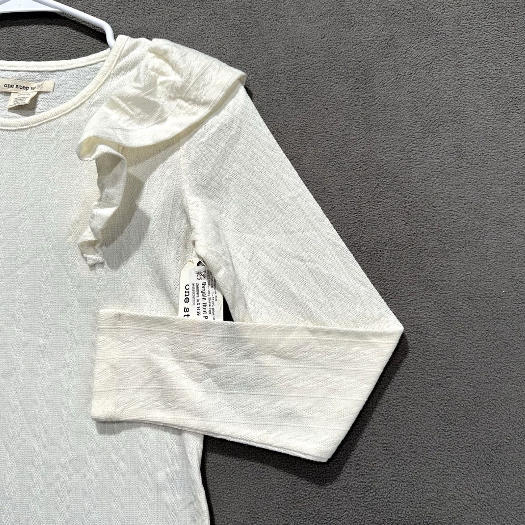 Vintage One Step Up Top Shirt Womens M Off-White Ivory Ruffle Sleeve Stretch Patterned NWT Size M / US 6-8 / IT 42-44 - 3 Thumbnail