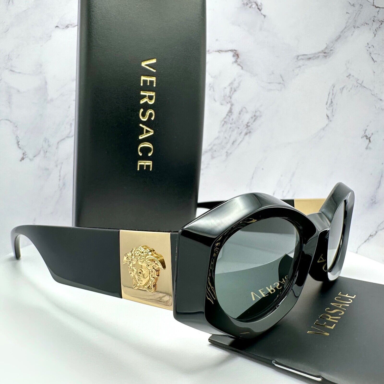 Versace New Versace Sunglasses Black Gold Medusa Plaque Oval Italy Size ONE SIZE - 20 Thumbnail