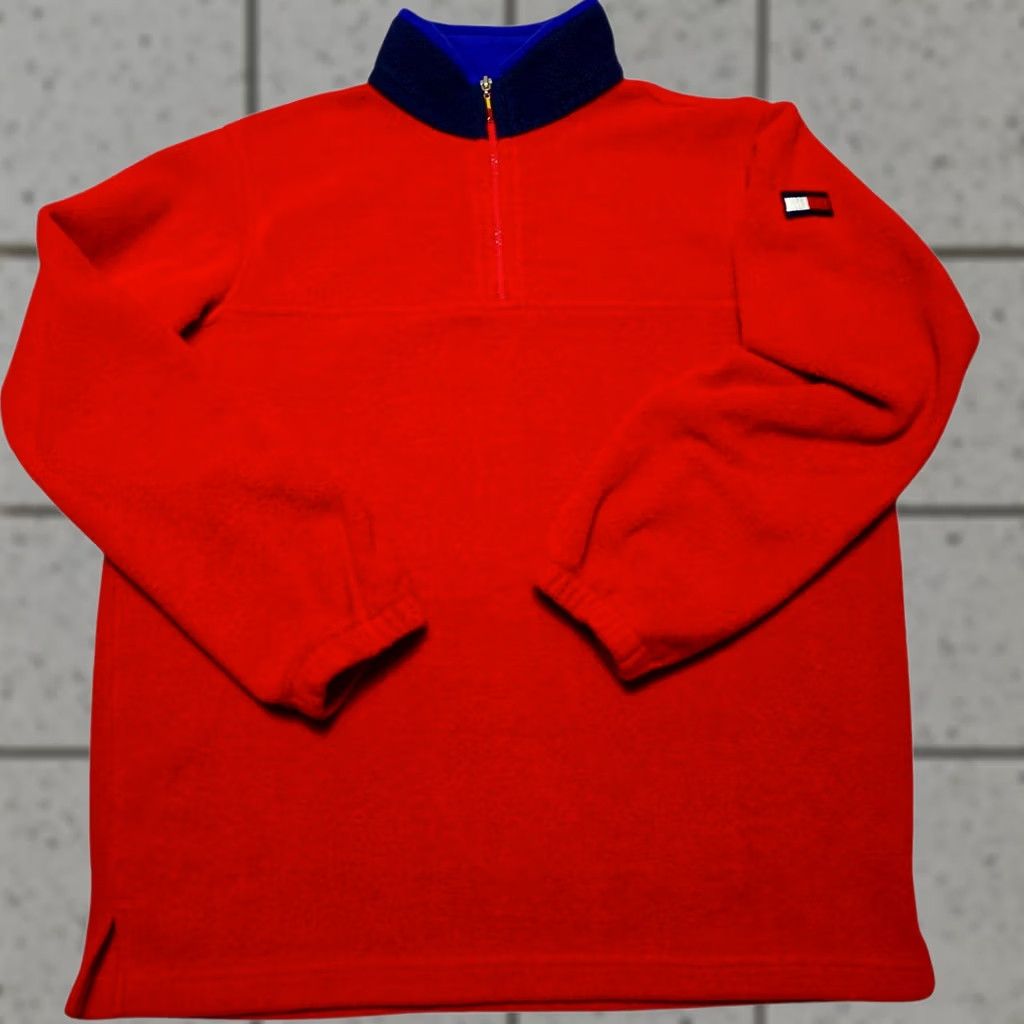 Tommy Hilfiger VINTAGE Tommy Hilfiger Fleece Jacket 1/4 Zip Pullover Red Navy Mens Large 90s Casual Mens Size US L / EU 52-54 / 3 - 1 Thumbnail
