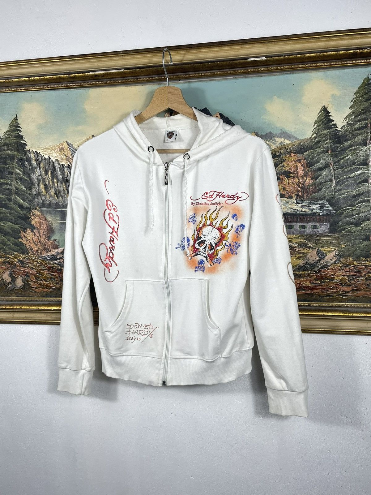 Christian Audigier × Ed Hardy × Vintage Ed Hardy Retro 00s Hoodie With Crystals Affliction Grunge Size US XS / EU 42 / 0 - 2 Thumbnail