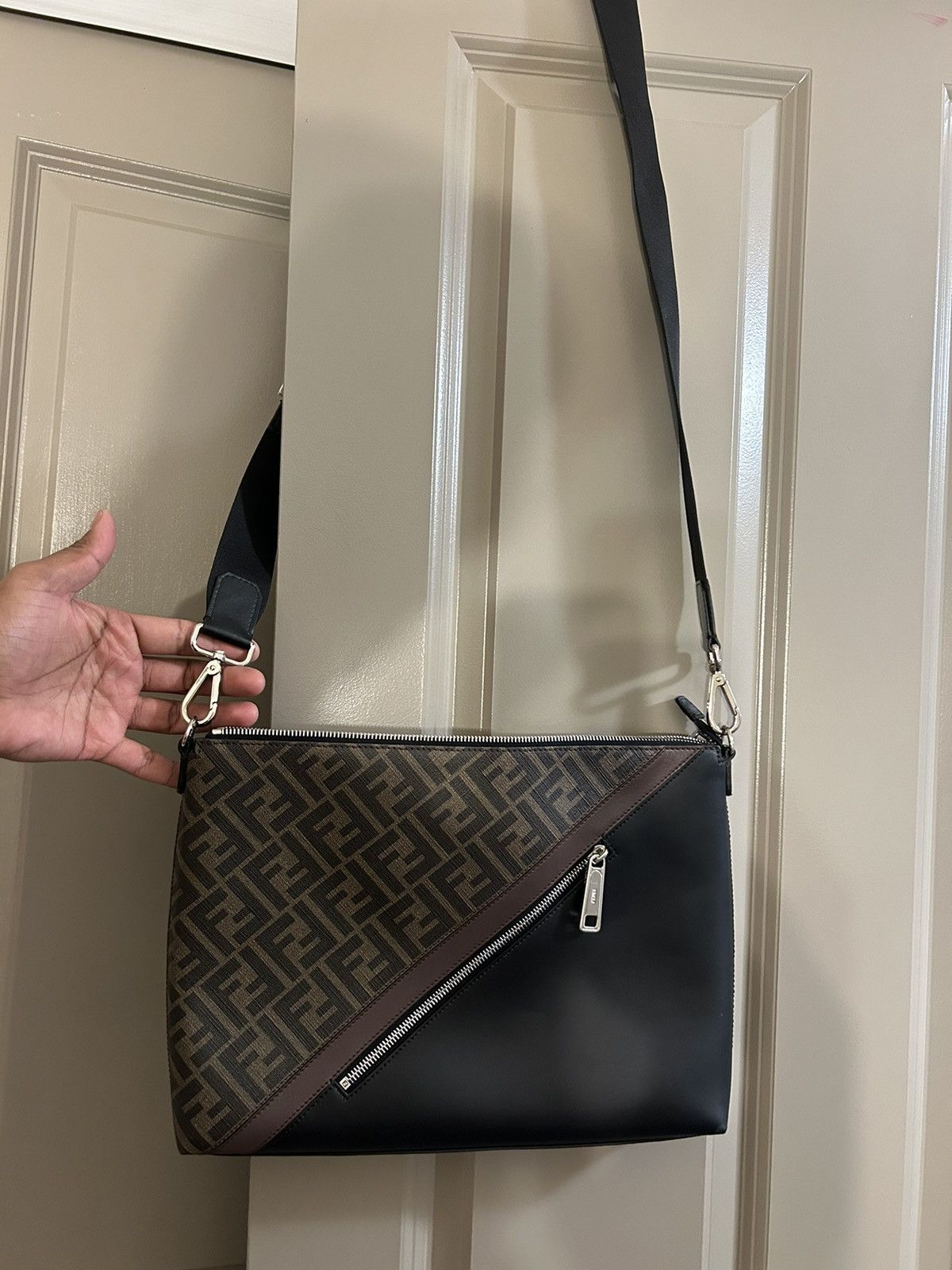 image of Fendi Diagonal Messenger in Black, Men's