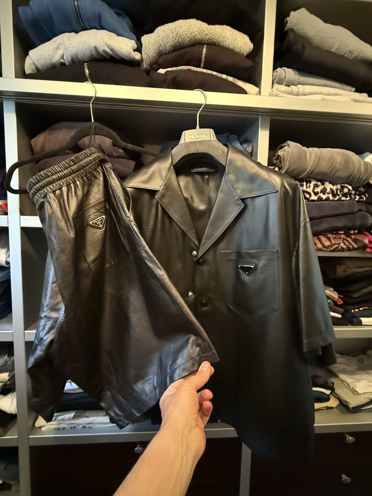 Prada Prada Set - HOLY GRAIL🏆: Size 52 Nappa Leather Shirt + Short Size US L / EU 52-54 / 3 - 22 Thumbnail