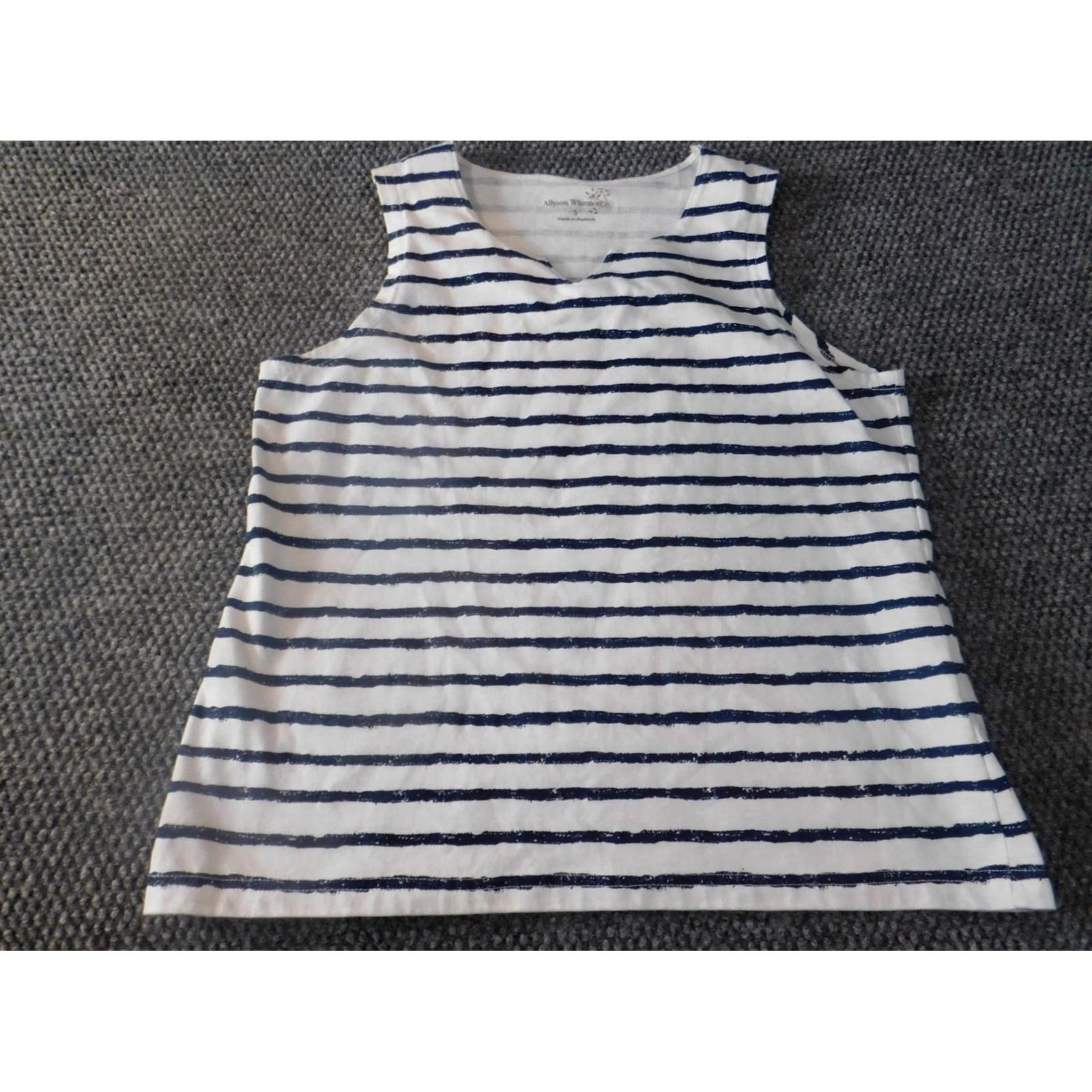 Vintage Allyson Whitmore Womens Blouse S Blue Stripe Crew Neck Pullover Casual Cotton Polyester Rayon Stretch Button Cap Sleeve Regular Size S / US 4 / IT 40 - 3 Thumbnail