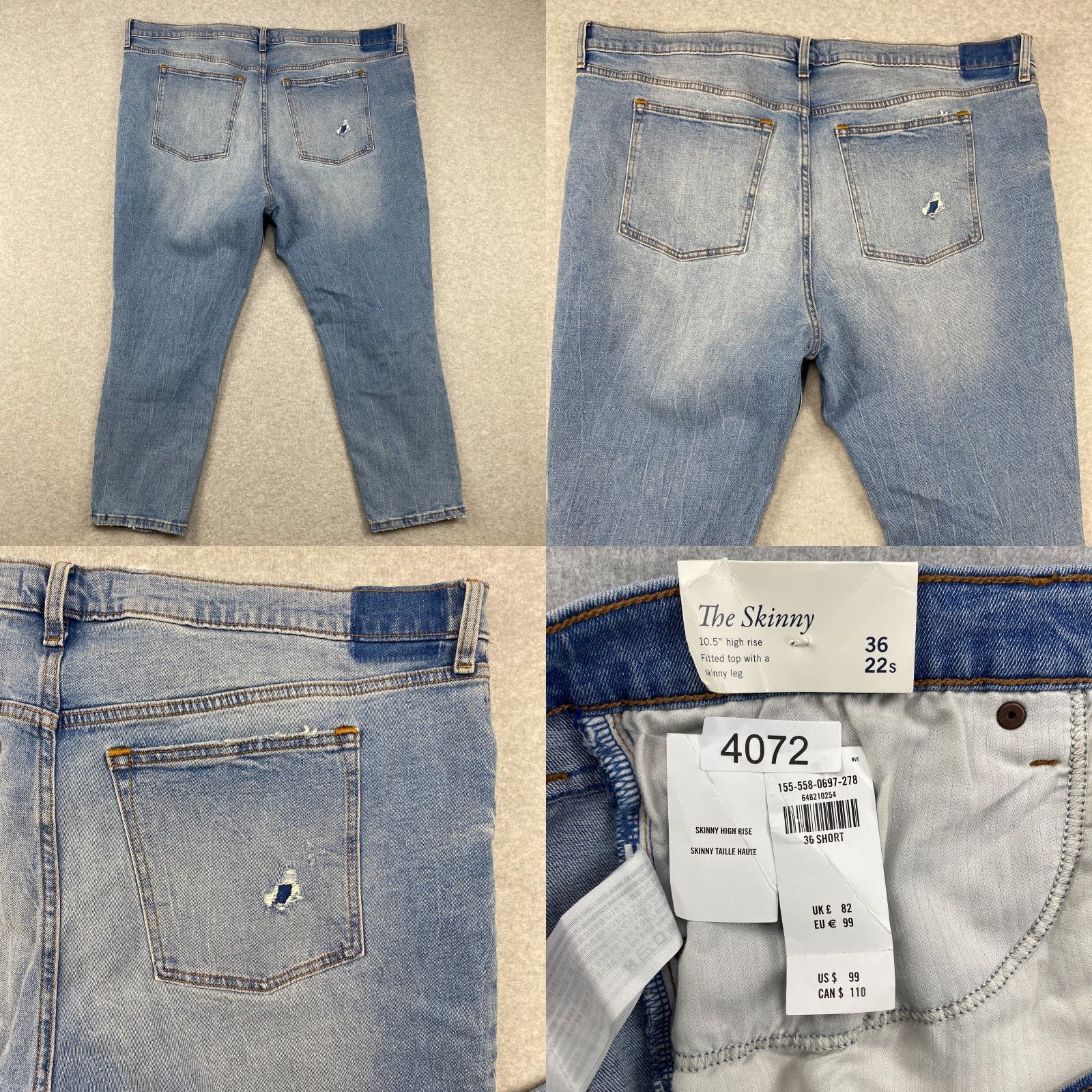 Abercrombie & Fitch Abercrombie & Fitch The Skinny Jeans Womens 22 Short Blue High Rise Stretch NWT Denim 5-Pocket Distressed Buttons Zipper Tapered Modern Girls Mens Size 40" / US 18 - 9 Thumbnail