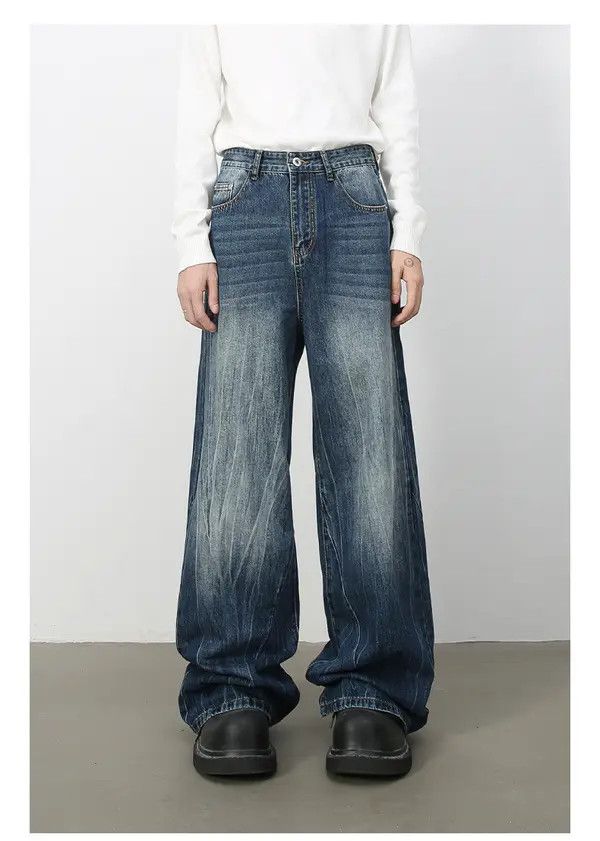Japanese Brand Aoi Vintage distressed men's ripple loose straight jeans Size US 34 / EU 50 - 2 Thumbnail