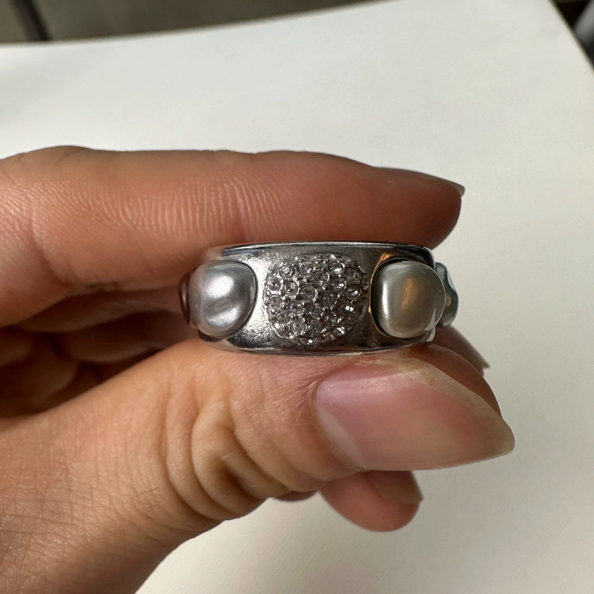 Dior DIOR Men's White Crystal-Inset Silver Ring S Size ONE SIZE - 3 Thumbnail