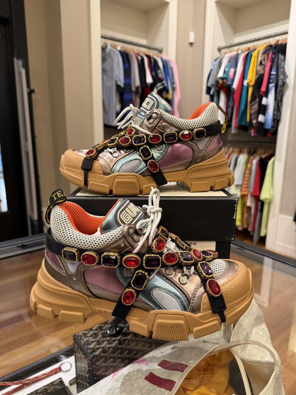 Gucci Gucci Flashtrek Rhinestone Sneaker - Muli Patent Size US 6 / EU 39 - 1 Thumbnail