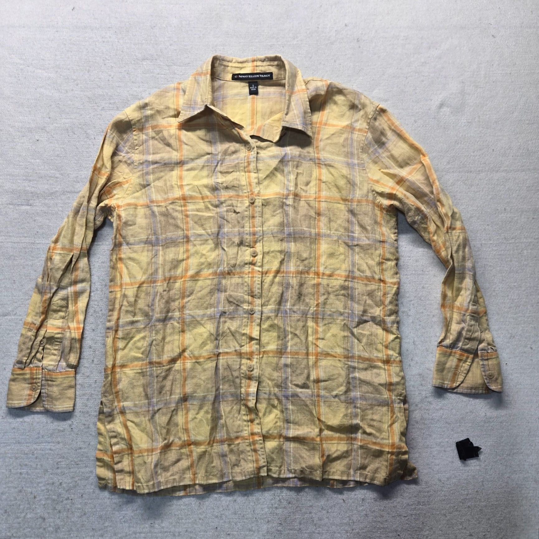 Ellen Tracy VINTAGE Ellen Tracy Women's Yellow Long Sleeve Button-Down Shirt Small Cotton Fall Office Wear Size S / US 4 / IT 40 - 2 Thumbnail