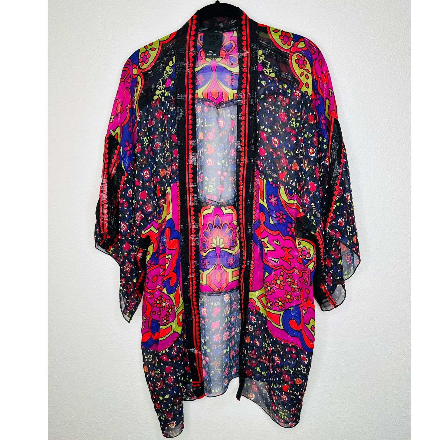 Anna Sui Anna Sui Multi Pink Black Sheer Floral Paisley Kimono M / L Size M / US 6-8 / IT 42-44 - 1 Thumbnail
