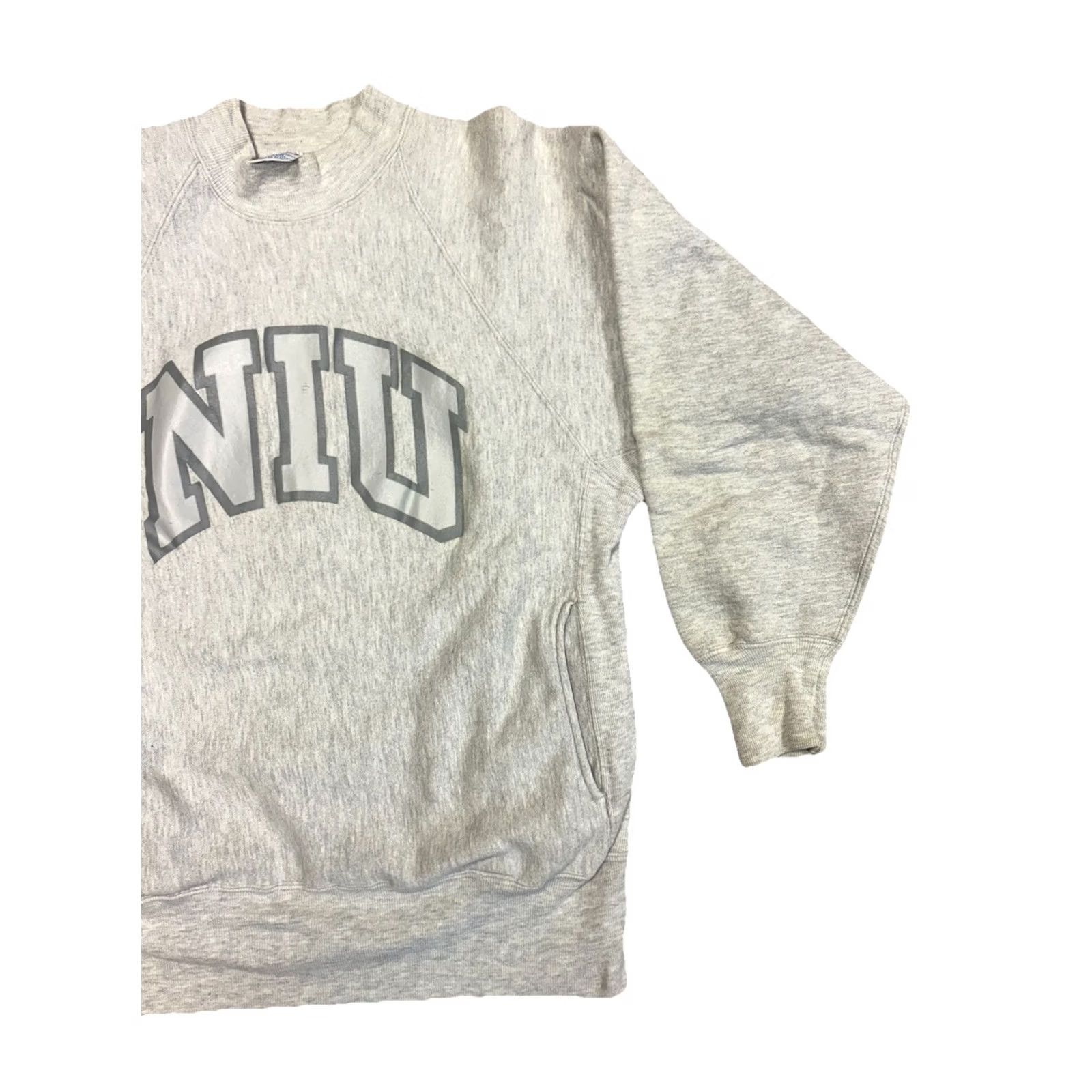 Champion VINTAGE Champion Reverse Weave NIU Sweatshirt Gray Crew Neck USA Made Sz Large Mens Sweatshirt Graphic Print 90s NIU Size US L / EU 52-54 / 3 - 3 Thumbnail