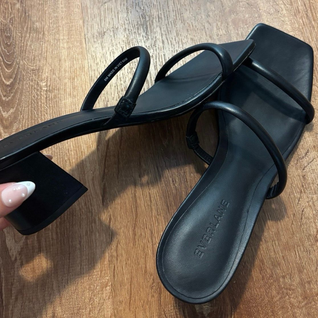 Everlane NEW Everlane The Double Strap Heel In Black Leather Size 8 Size US 8 / IT 38 - 9 Thumbnail
