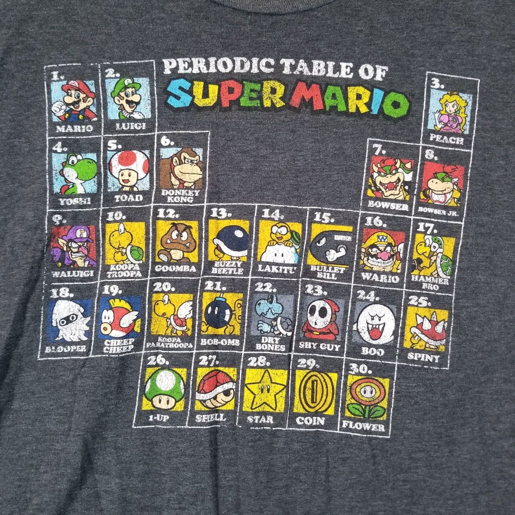 Vintage Super Mario Tee Mens 3XL Gray Graphic Tee Periodic Table Of Super Mario Size US XXL / EU 58 / 5 - 4 Thumbnail
