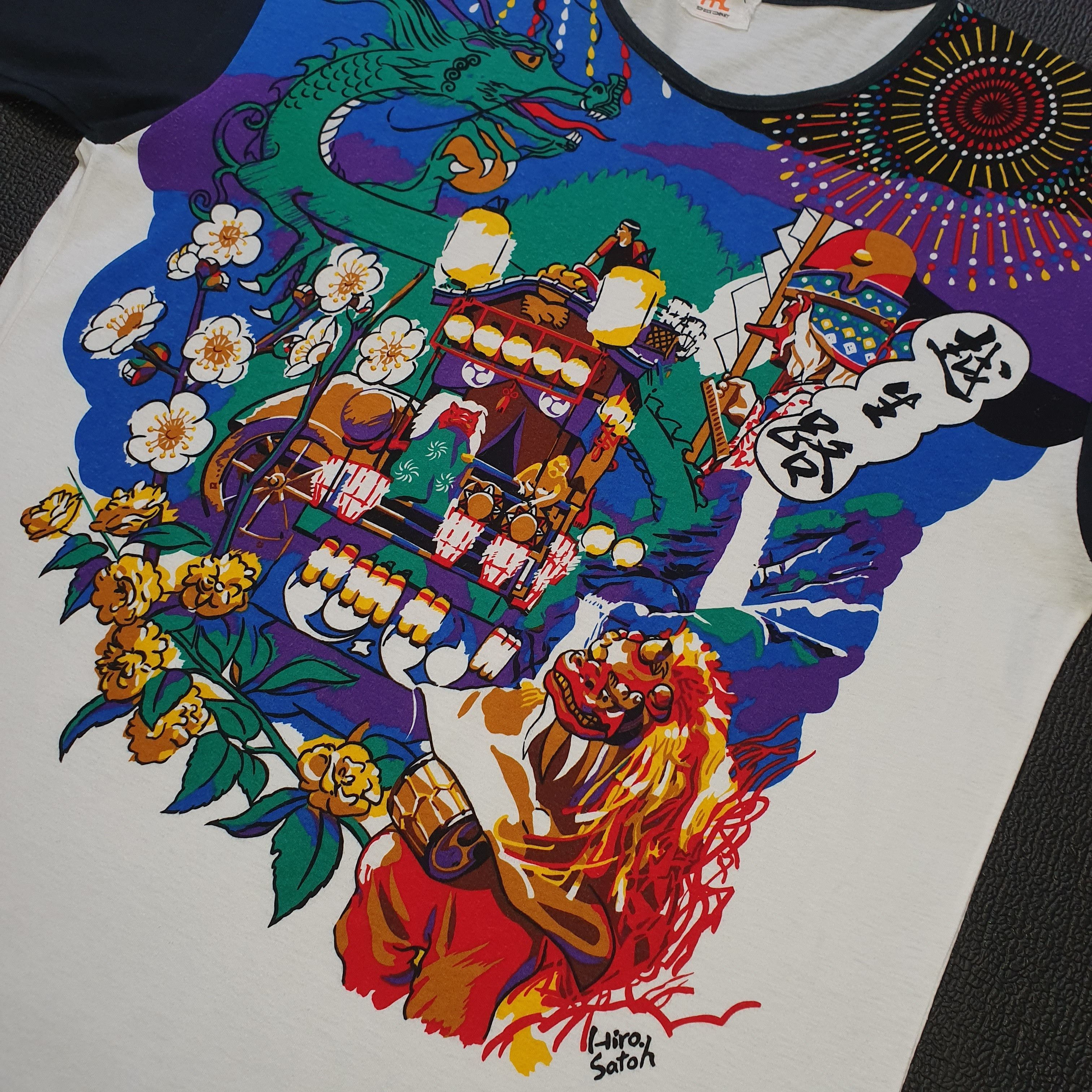 Vintage 80s Japanese Oriental Hiro Satoh Art abstract T shirt M-L Size US M / EU 48-50 / 2 - 7 Thumbnail