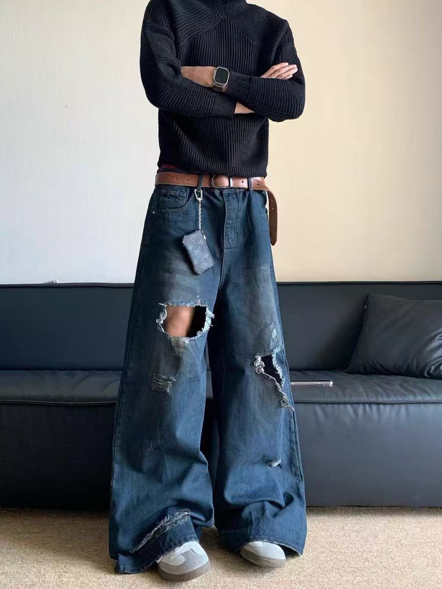 Japanese Brand × Jean Vintage street wash ripped baggy denim pants Size US 30 / EU 46 - 5 Thumbnail