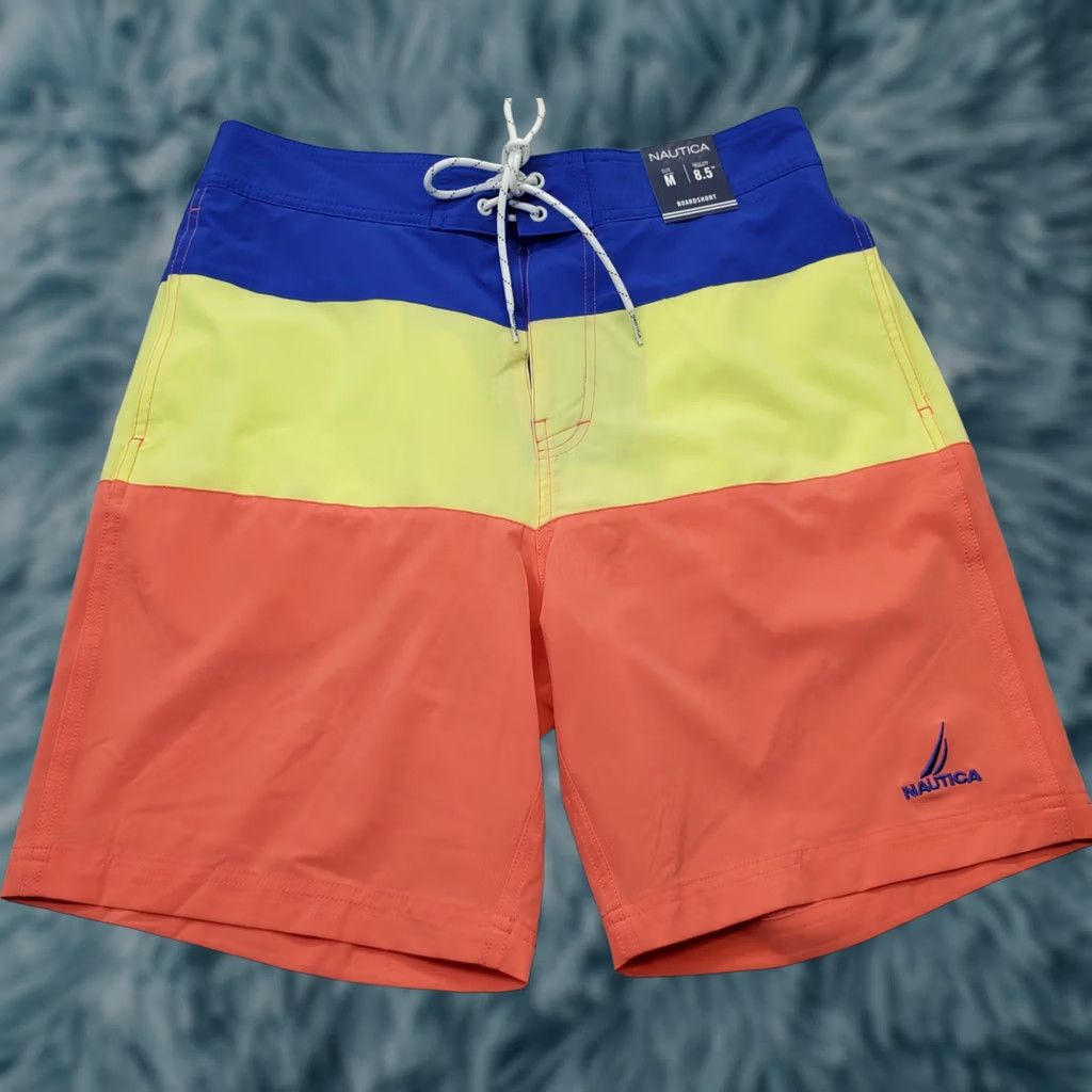 Nautica Nautica Board Shorts Mens M Multicolor Colorblock Swimwear 8.5" Inseam Drawstring Pockets Quick Delivery Size US 31 - 1 Thumbnail