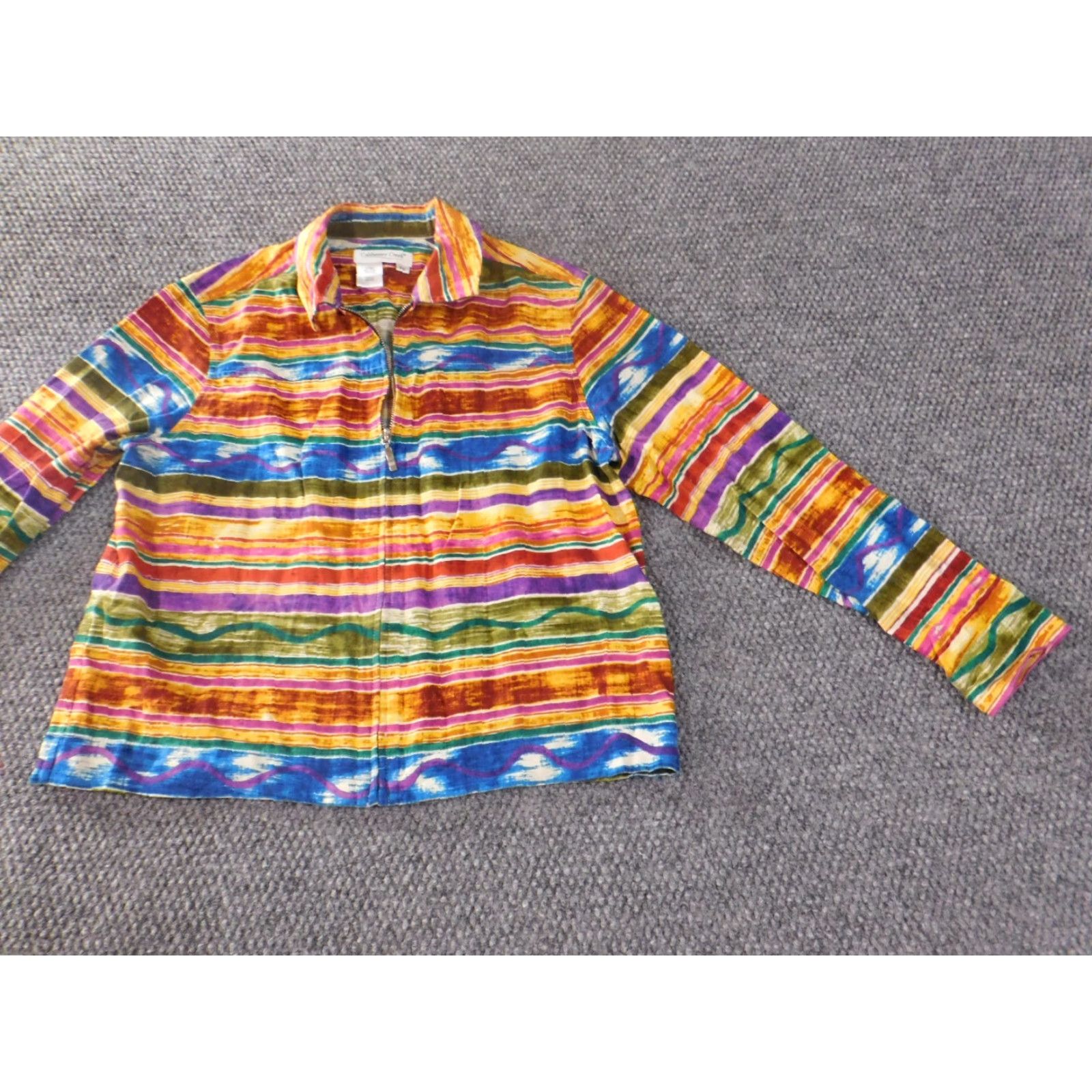 Coldwater Creek ColdWater Creek Jacket Petite PS Red Striped Knit Cotton Zip Zipper Collared Long Sleeve Womens Winter Casual Buttons Size S / US 4 / IT 40 - 2 Thumbnail
