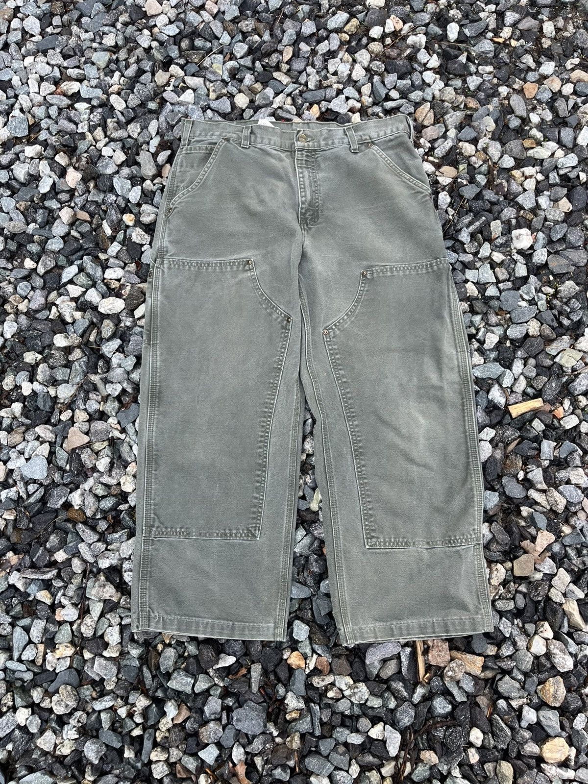 Vintage Carhartt B136 MOS Double Knee Work Pants Faded Green