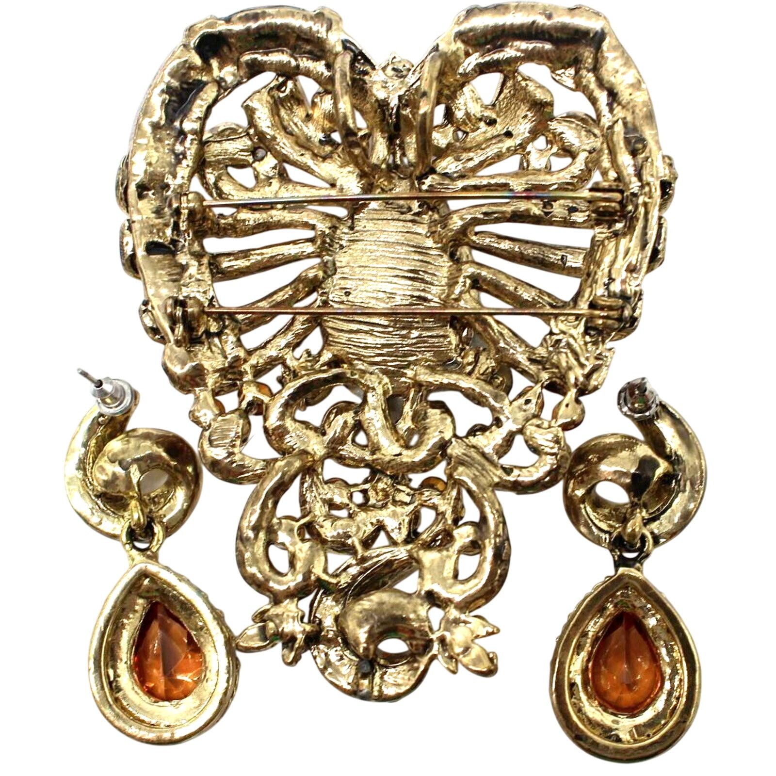 Other Rhinestone Brooch Pendant Earring Set • AB Golden Orange •3" Size ONE SIZE - 2 Thumbnail