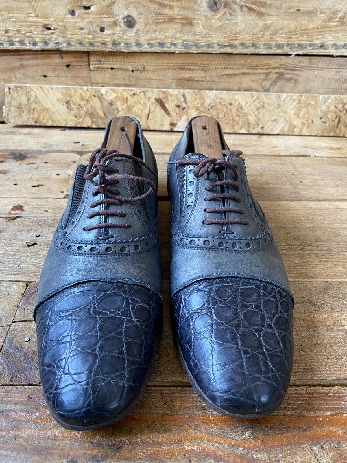 Designer × Gucci Gucci exotic crocodile skin oxford leather shoes sz 41 Size US 8 / EU 41 - 3 Thumbnail