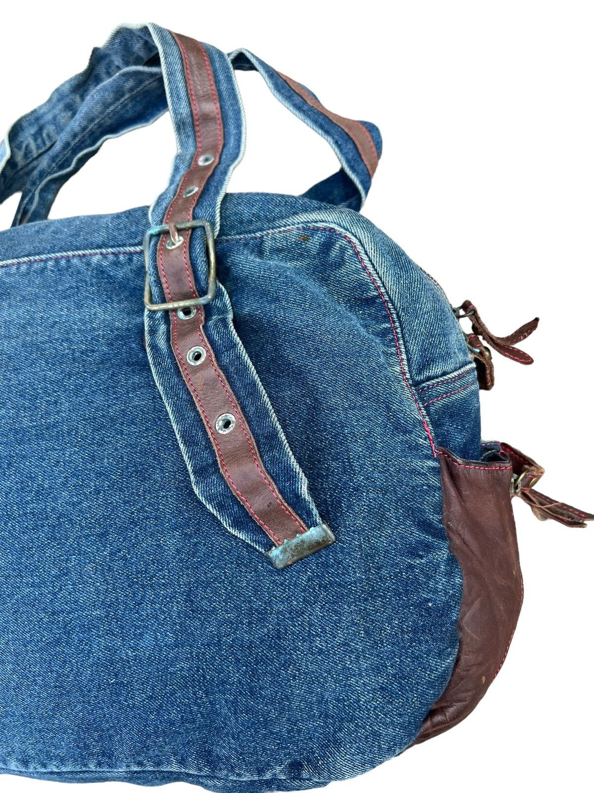Vintage And A Japan Distress Fade Denim Cowhide Leather Large Bag Size ONE SIZE - 9 Thumbnail