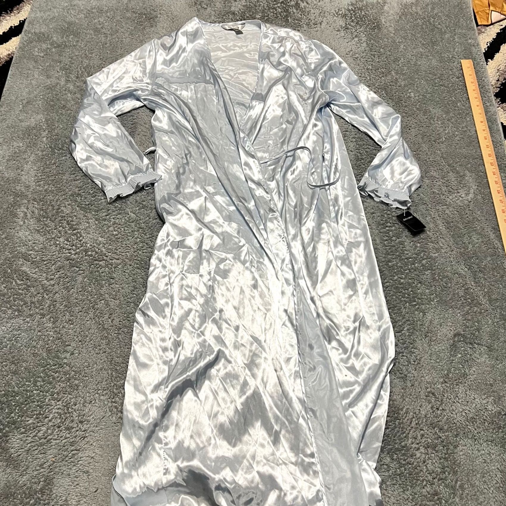 Vintage Delicates Robe Duster Womens Small Metallic Blue Satin Flaw Untreated Stain Girls Womens (S) Size ONE SIZE - 2 Thumbnail