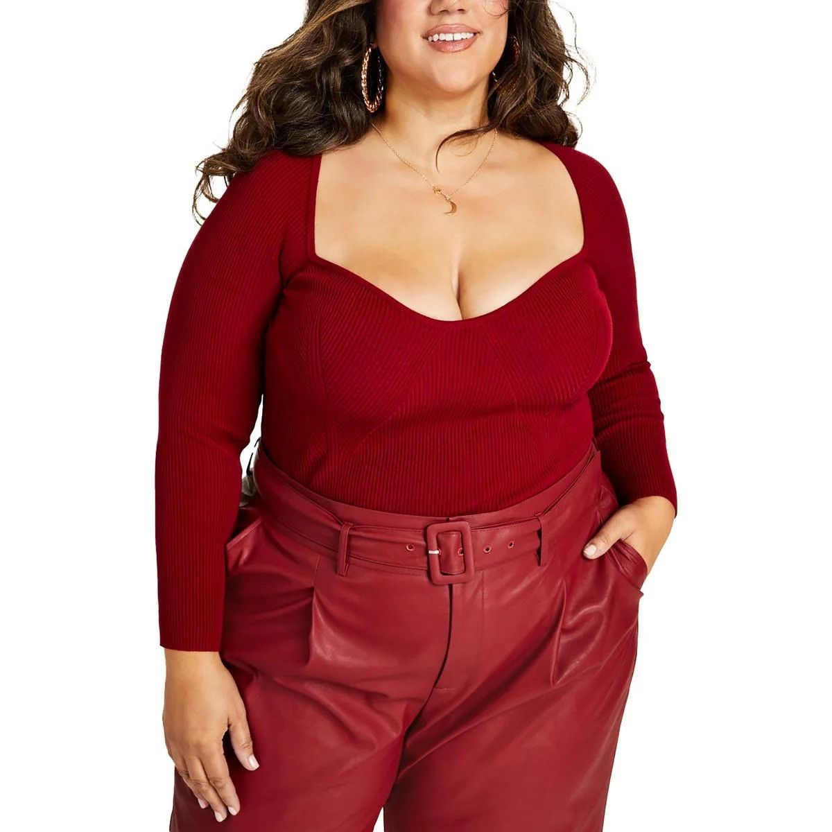 Other Plus Size Ribbed Pullover Sweater Burgundy Long Sleeve 0X NW Size XL / US 12-14 / IT 48-50 - 1 Thumbnail
