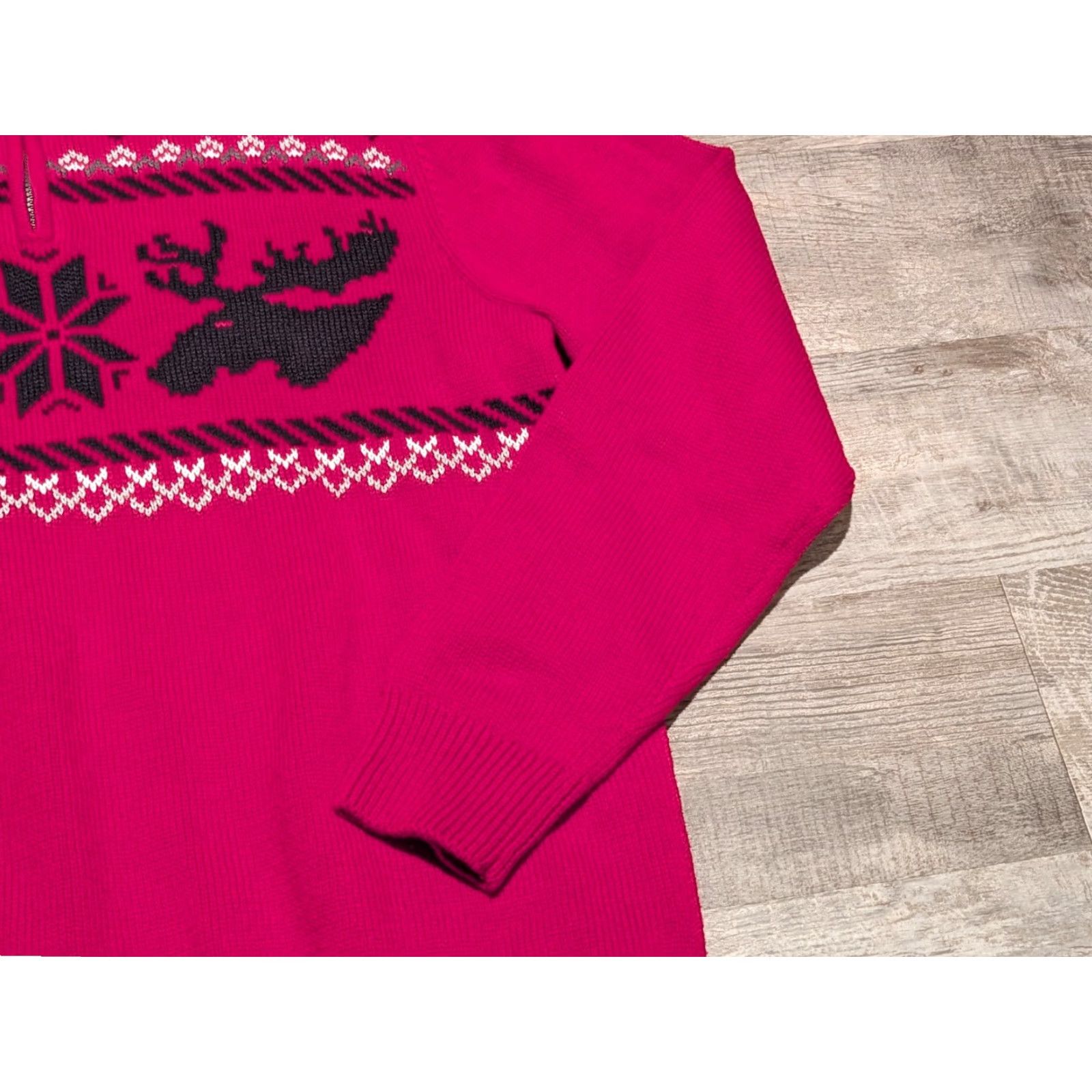 Chaps Chaps Sweater Mens L Red Moose Snowflake Fair Isle Christmas 100% Cotton Knit Pullover 1/4 Zip Mock Neck Size US L / EU 52-54 / 3 - 4 Thumbnail