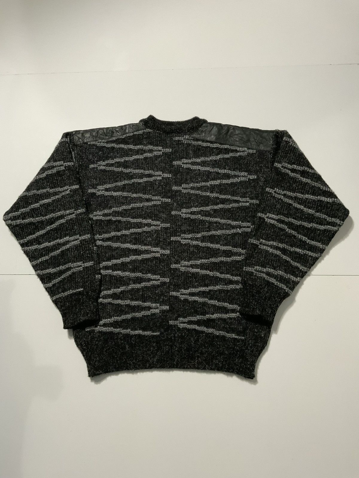 Vintage 80s Mark Elliot Wool Leather Trim Knit Crewneck Sweater Size US M / EU 48-50 / 2 - 2 Thumbnail
