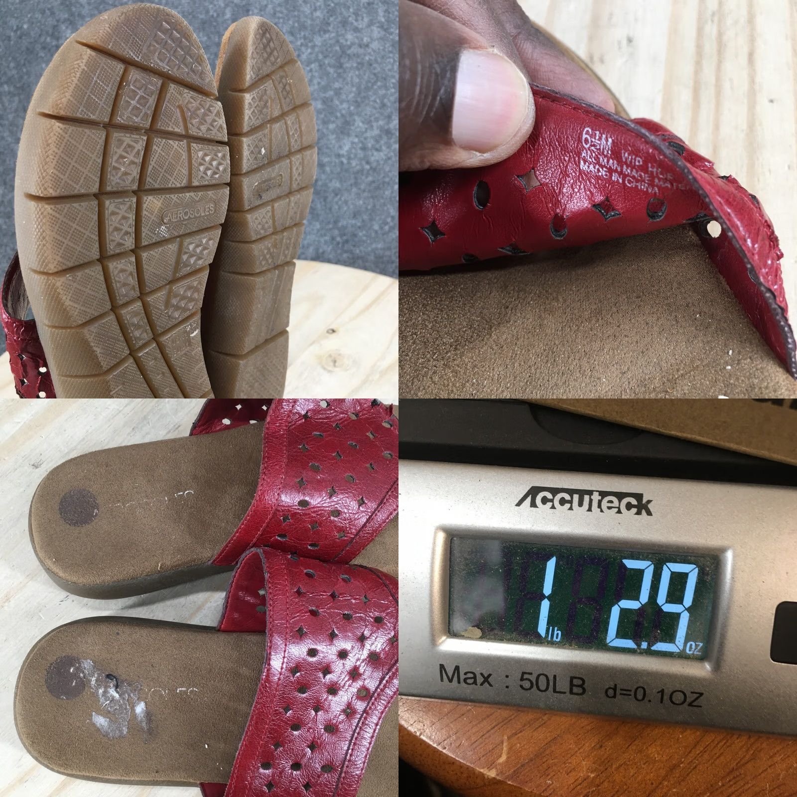 Vintage Aerosoles Sandals Womens 6.5 M Perforated Slip On Slide Red Faux Leather Casual Size US 7 / IT 37 - 9 Thumbnail