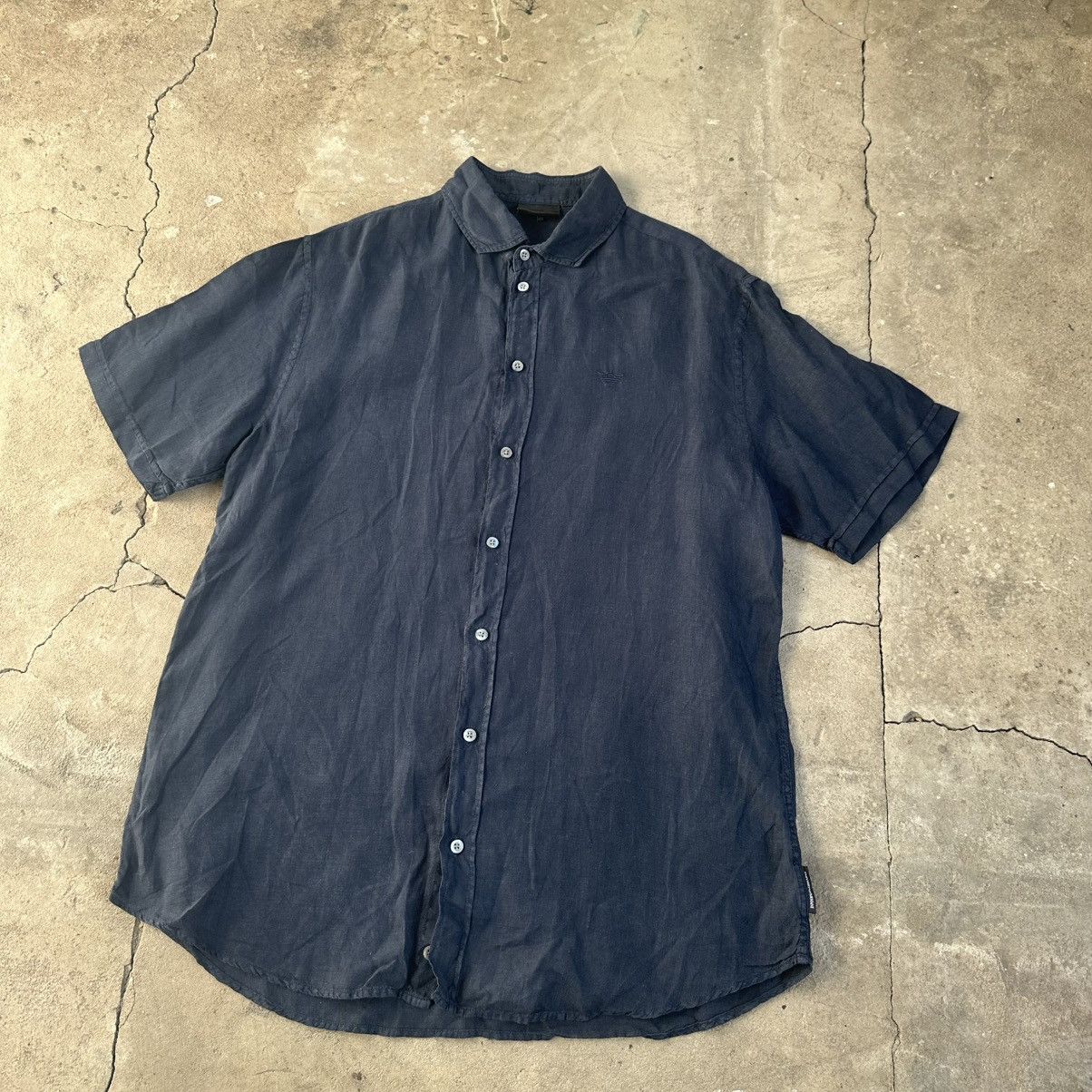 Emporio Armani Navy Emporio Armani Short Sleeve Shirt lined +cotton Size US L / EU 52-54 / 3 - 2 Thumbnail
