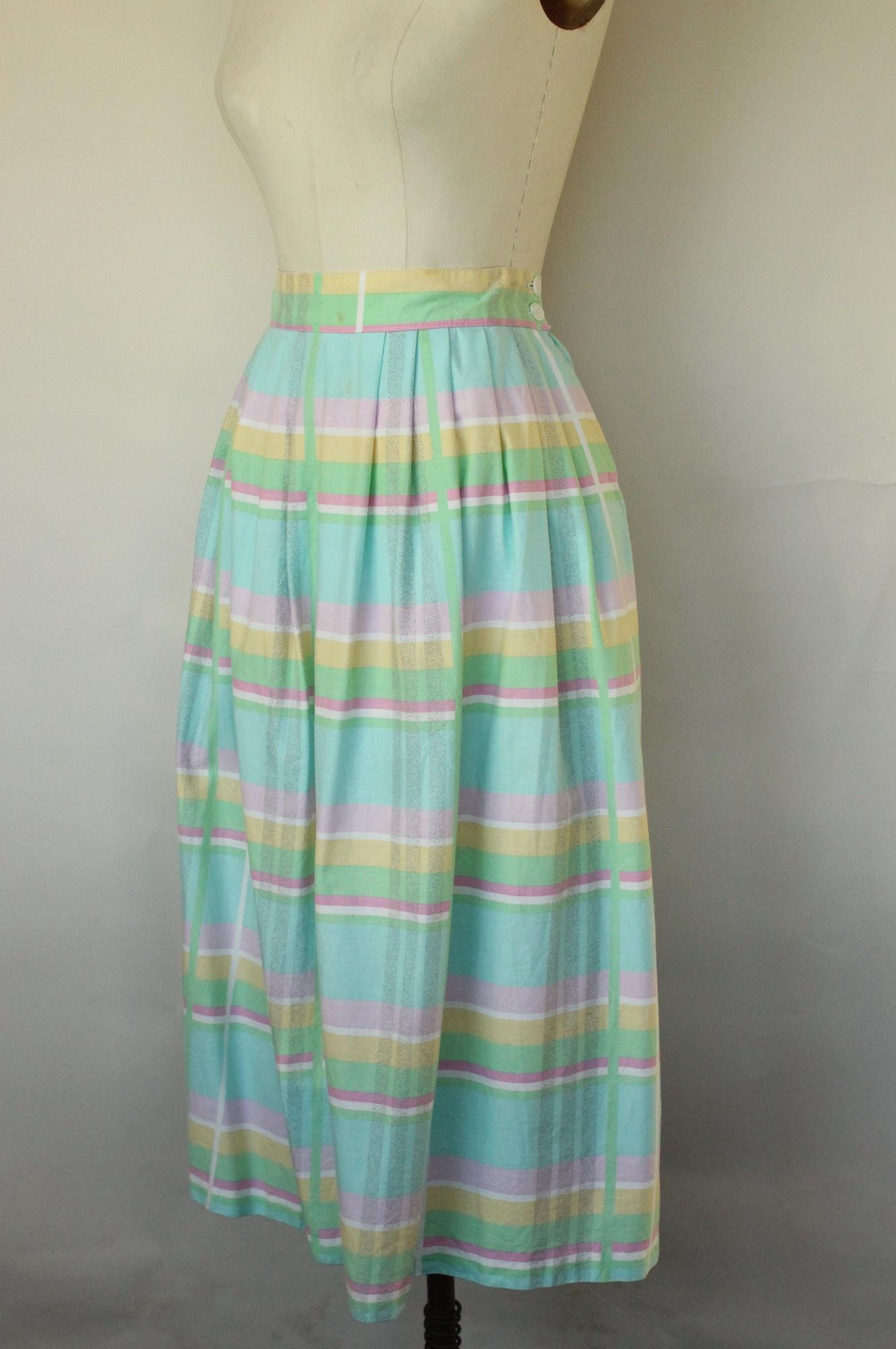 Vintage Vintage 1980s Skirt With Pockets, Pastel Windowpane Check A Size 28" / US 6 / IT 42 - 6 Thumbnail