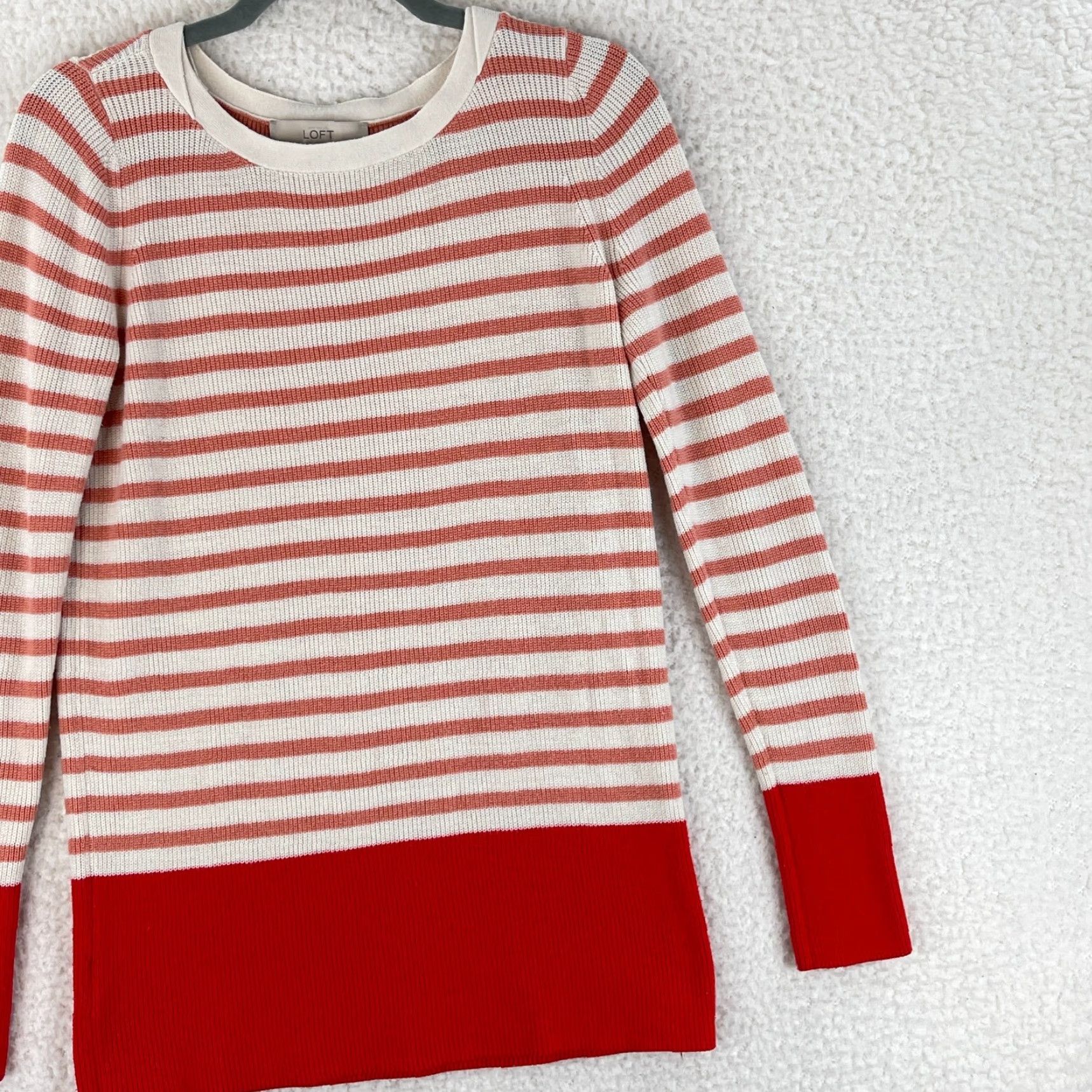 Ann Taylor Ann Taylor LOFT Orange Striped Knit Pullover Sweater Womens Crew Neck Size M Size M / US 6-8 / IT 42-44 - 3 Thumbnail
