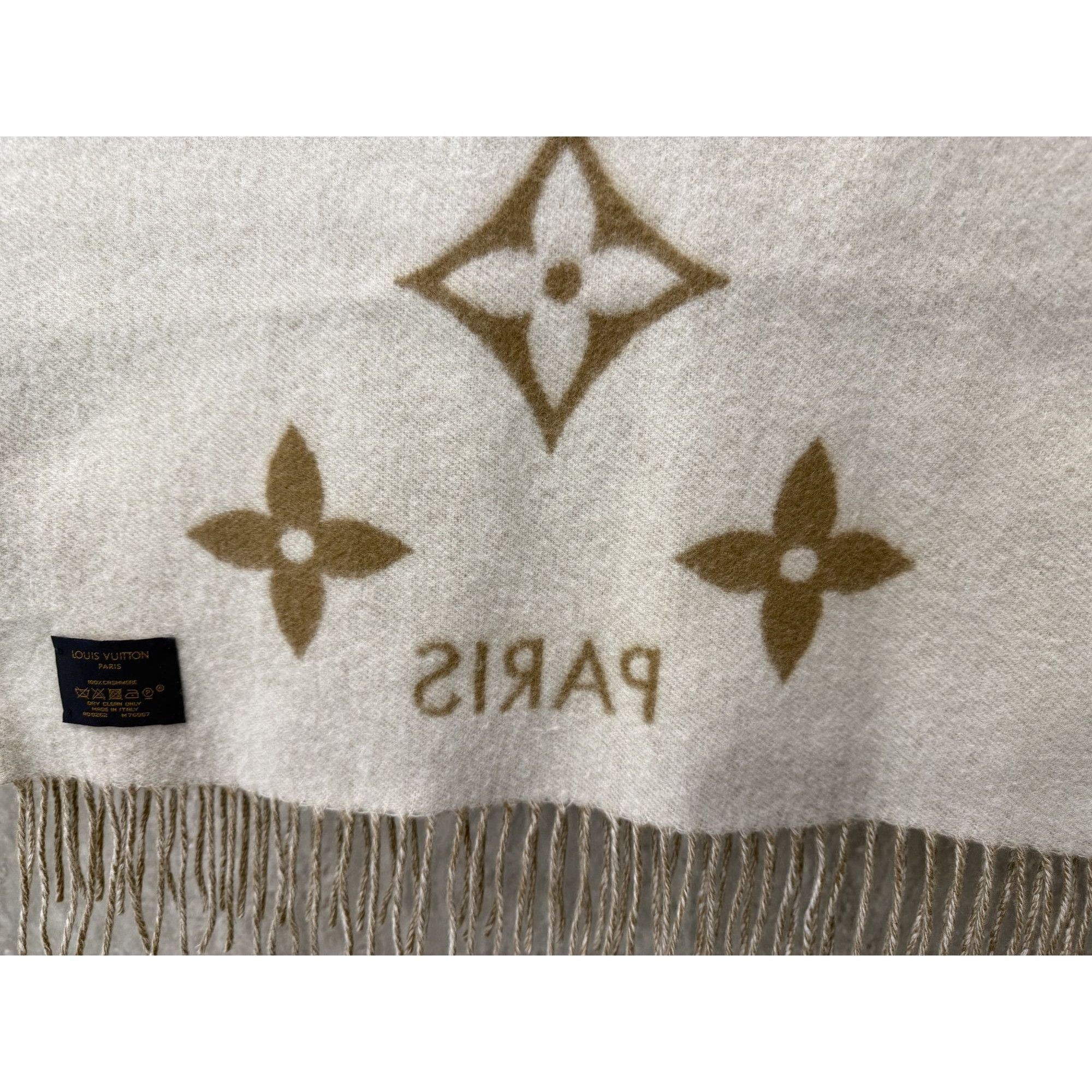 Louis Vuitton LOUIS VUITTON Monogram Reversible 100% Cashmere Scarf In Cre Size ONE SIZE - 6 Thumbnail